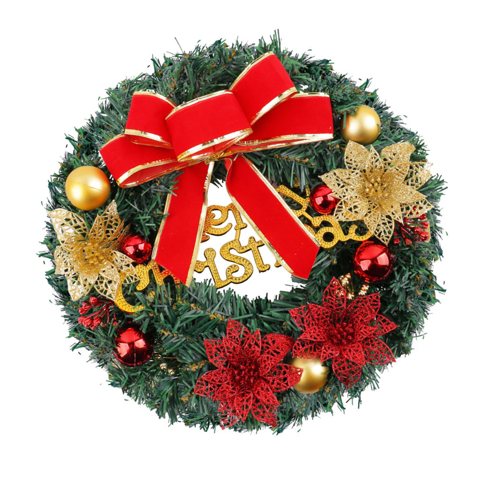Xmas Wreath for Front Door Plastic Xmas Pine Wreath Decoration with Balls view 9