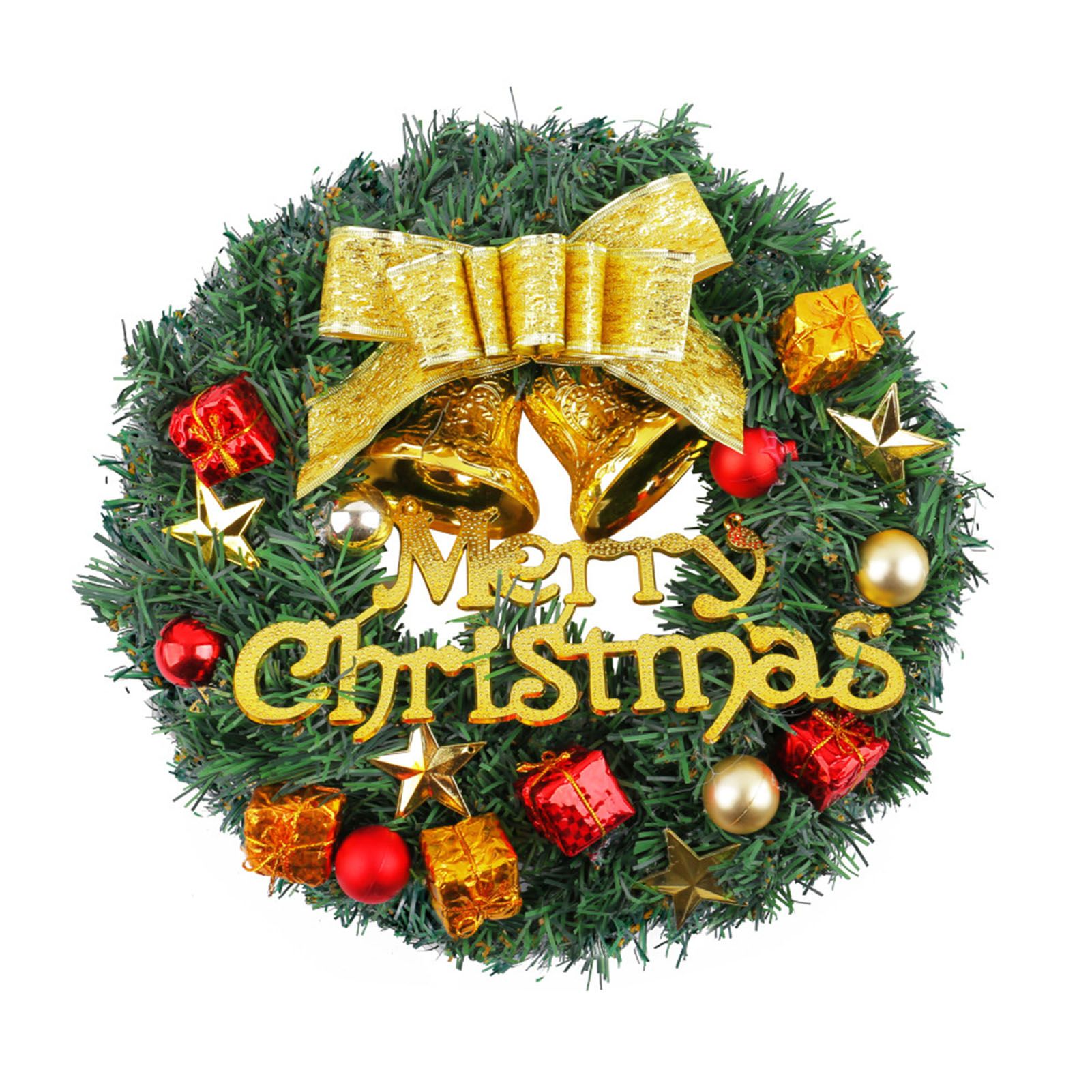 Xmas Wreath for Front Door Plastic Xmas Pine Wreath Decoration with Balls view 3