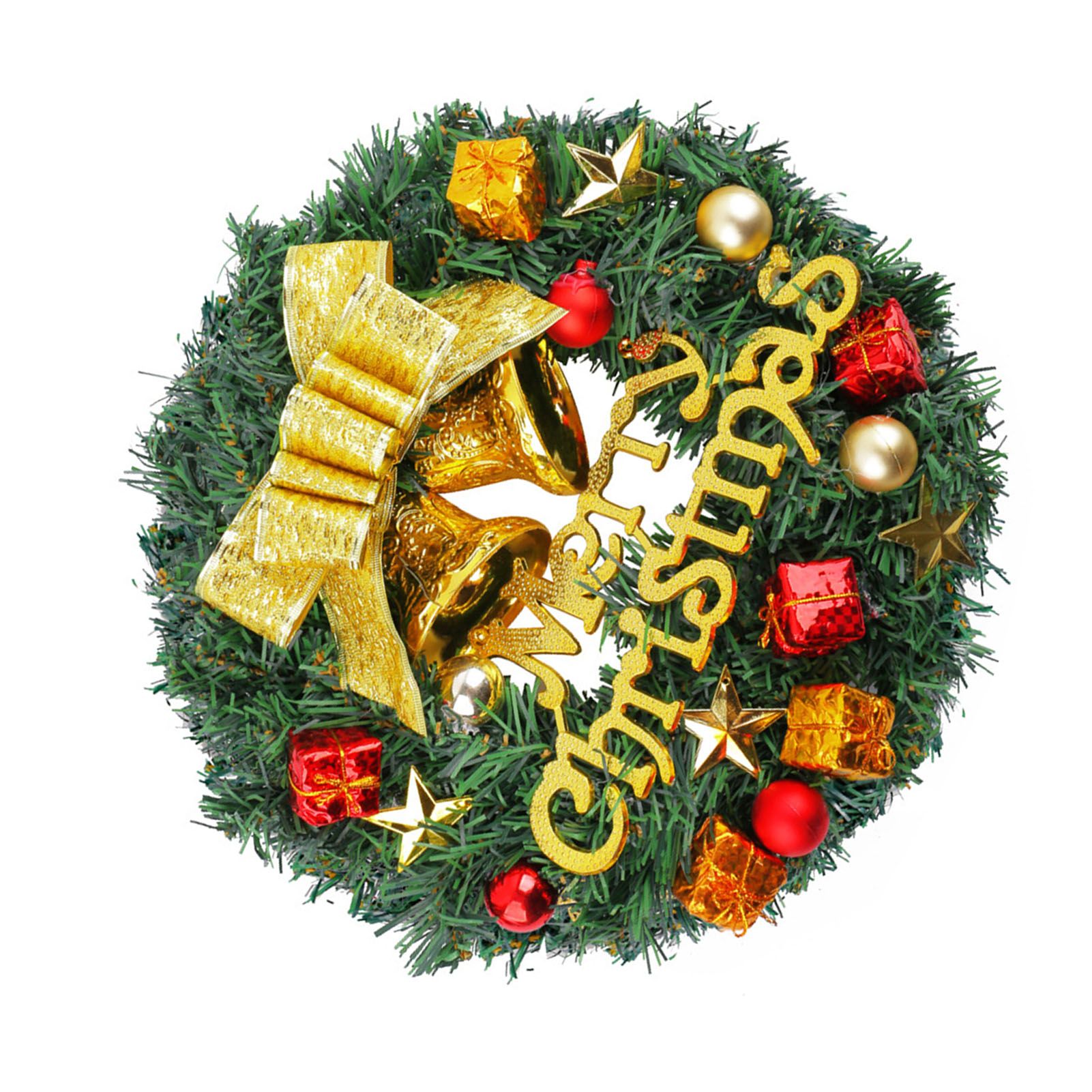 Xmas Wreath for Front Door Plastic Xmas Pine Wreath Decoration with Balls view 6