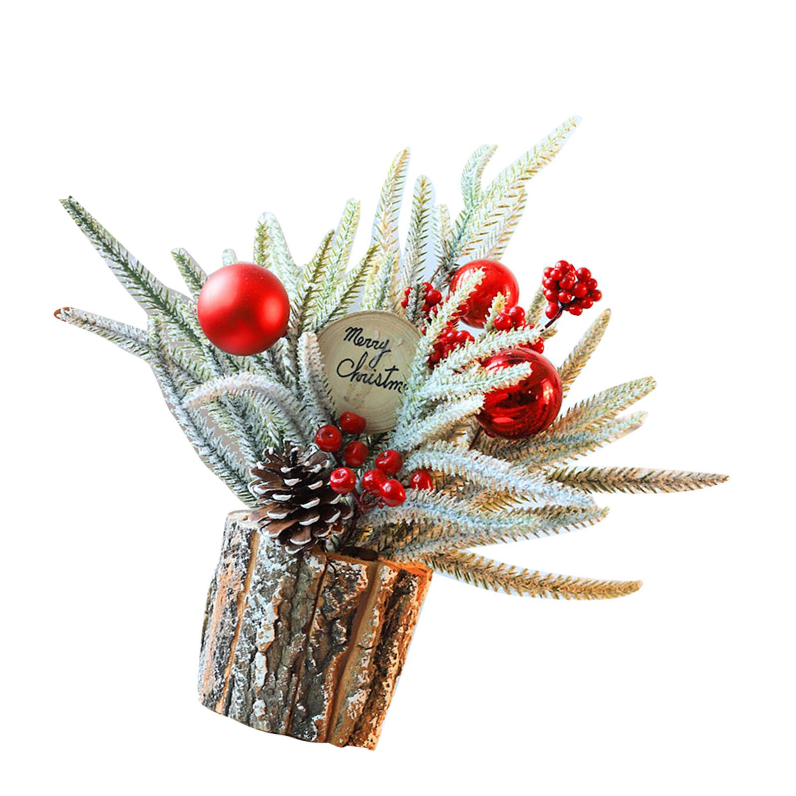 35cm Tabletop Xmas Tree Bark Wooden Barrel Decoration Artificial Bouquet — image 1