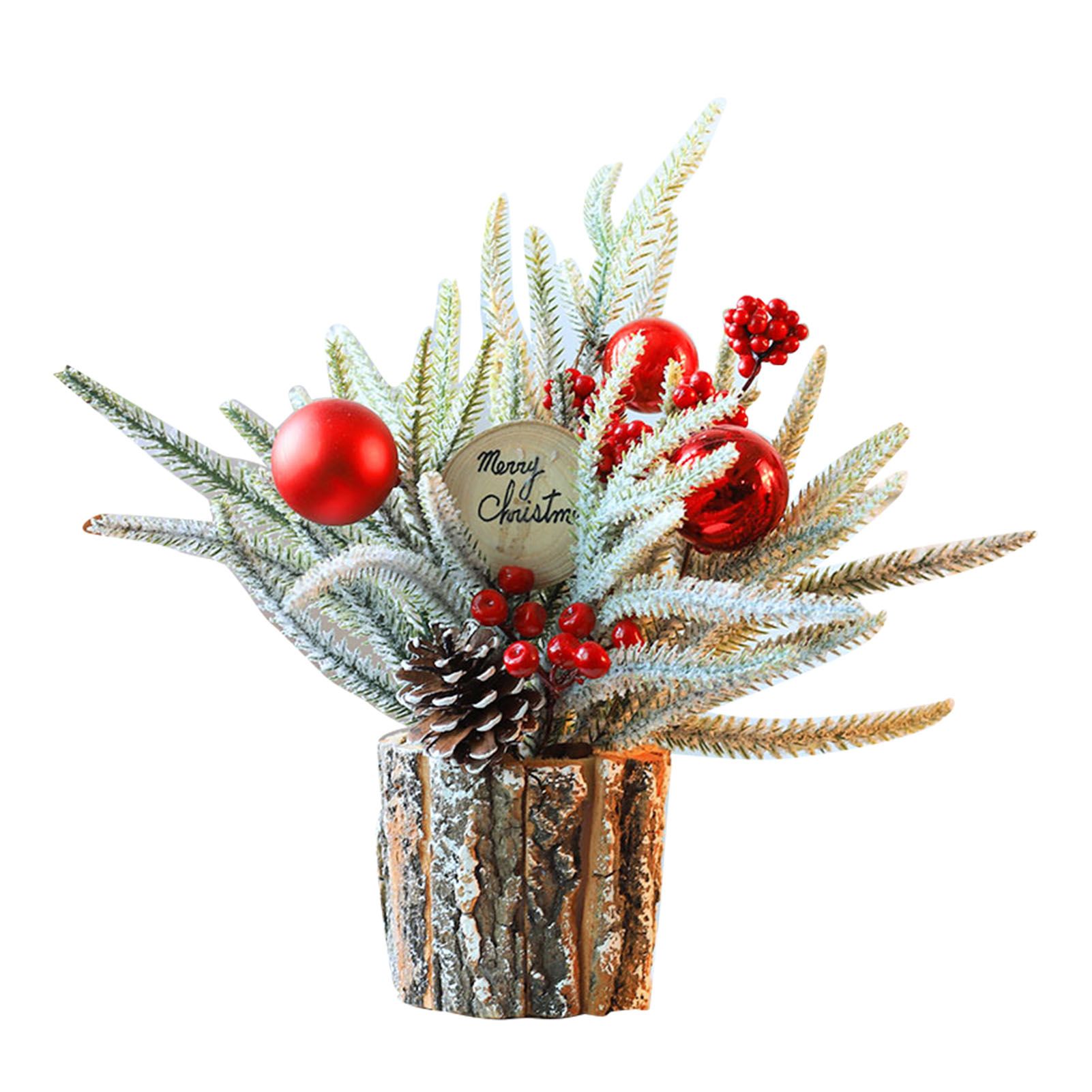 35cm Tabletop Xmas Tree Bark Wooden Barrel Decoration Artificial Bouquet view 3