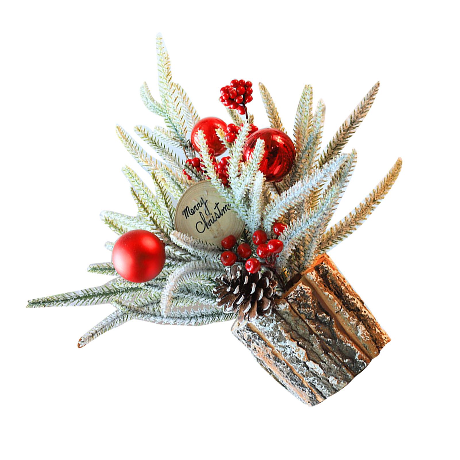 35cm Tabletop Xmas Tree Bark Wooden Barrel Decoration Artificial Bouquet view 4