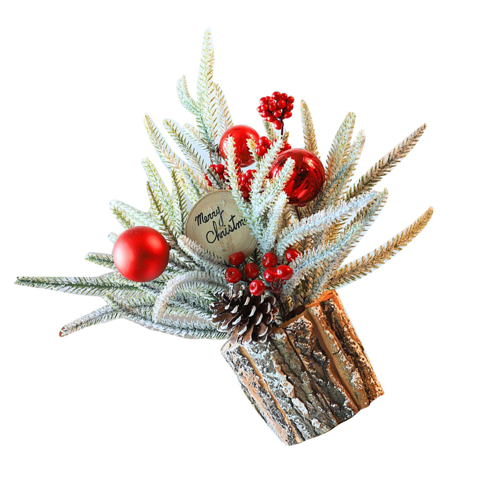 35cm Tabletop Xmas Tree Bark Wooden Barrel Decoration Artificial Bouquet view 6