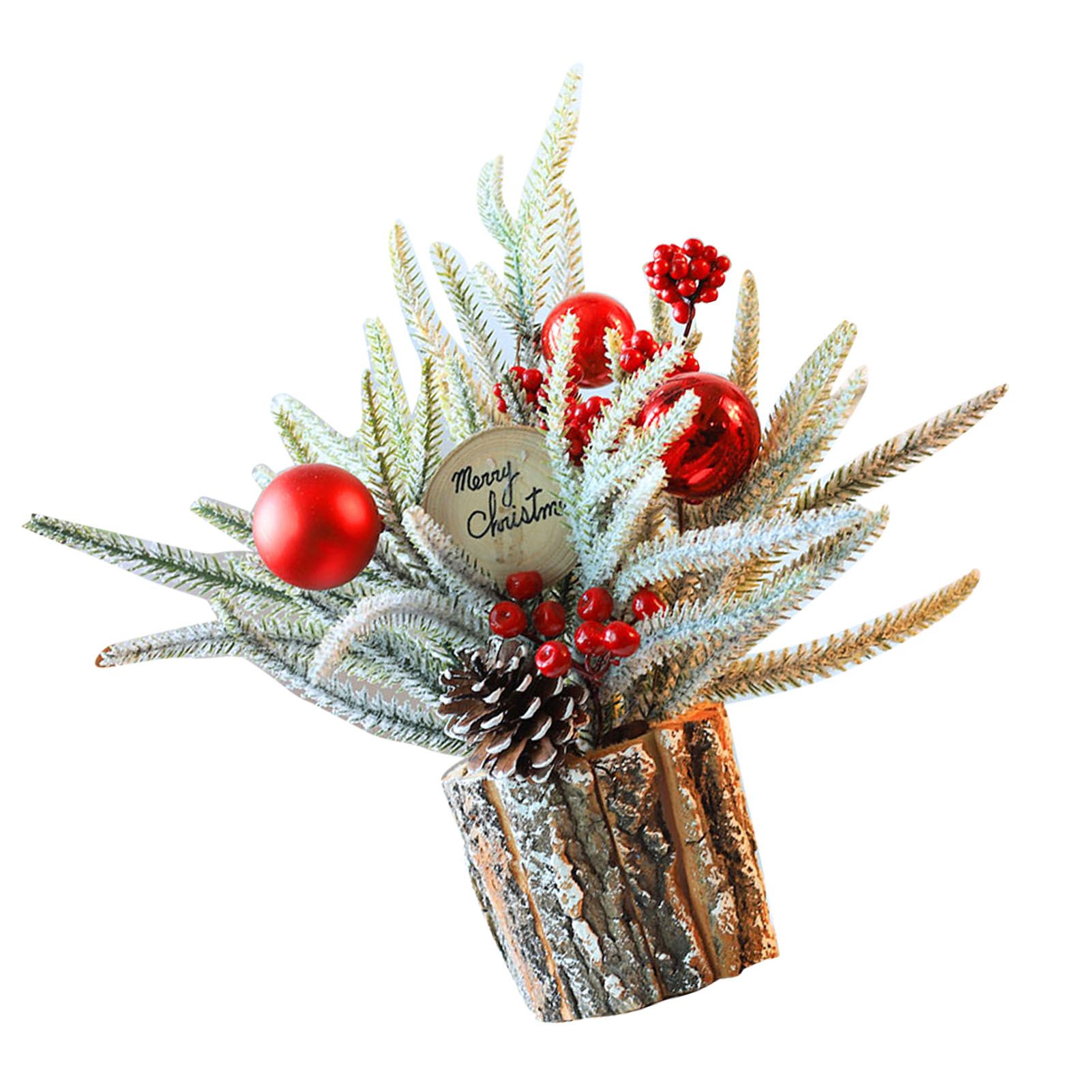 35cm Tabletop Xmas Tree Bark Wooden Barrel Decoration Artificial Bouquet view 8