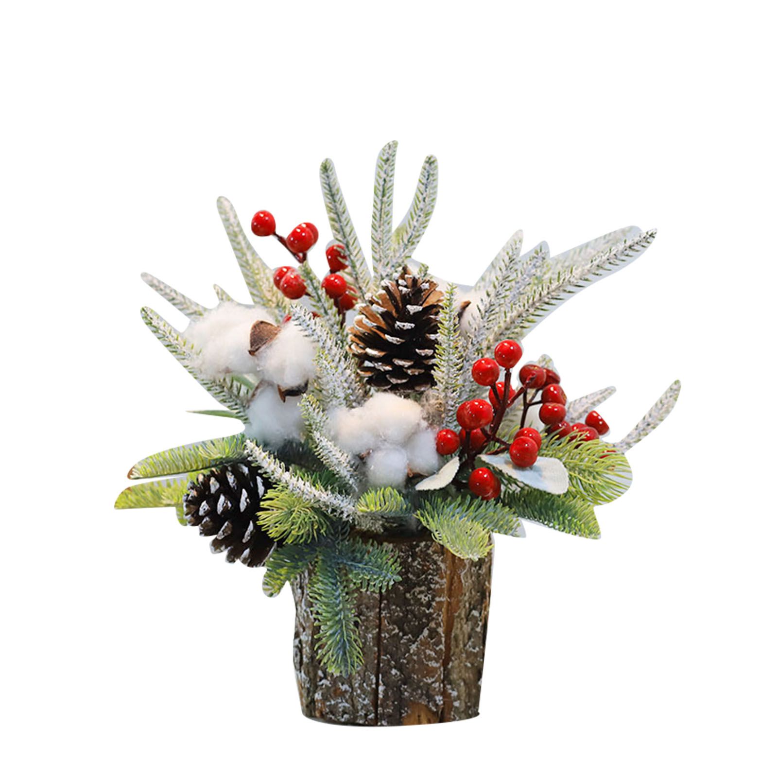 35cm Tabletop Xmas Tree Bark Wooden Barrel Decoration Artificial Bouquet view 3