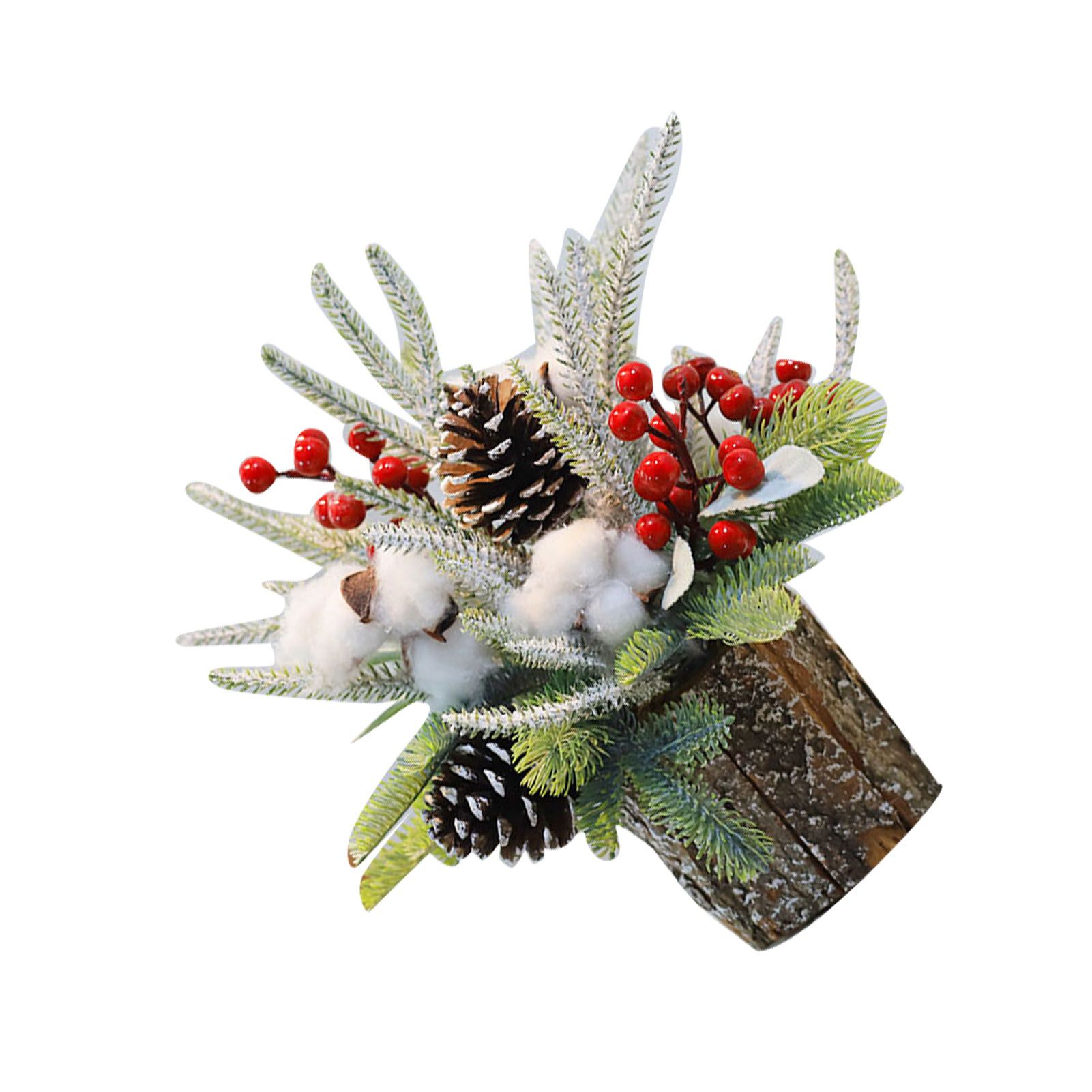 35cm Tabletop Xmas Tree Bark Wooden Barrel Decoration Artificial Bouquet view 4