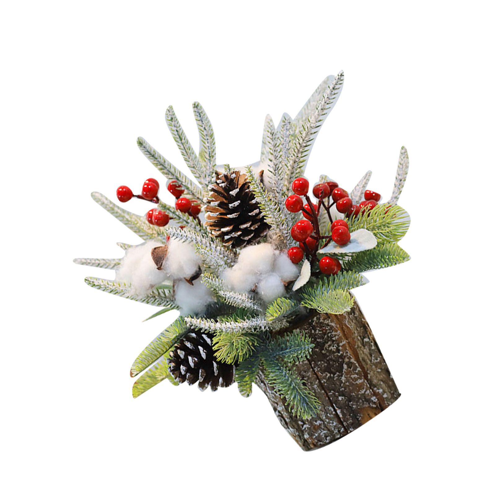 35cm Tabletop Xmas Tree Bark Wooden Barrel Decoration Artificial Bouquet view 6