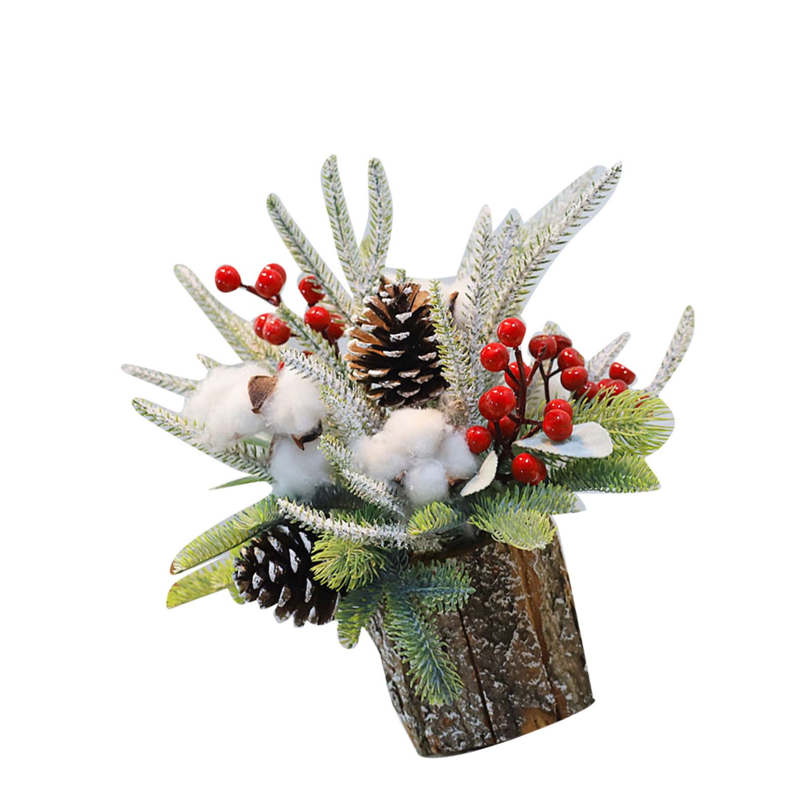 35cm Tabletop Xmas Tree Bark Wooden Barrel Decoration Artificial Bouquet view 8