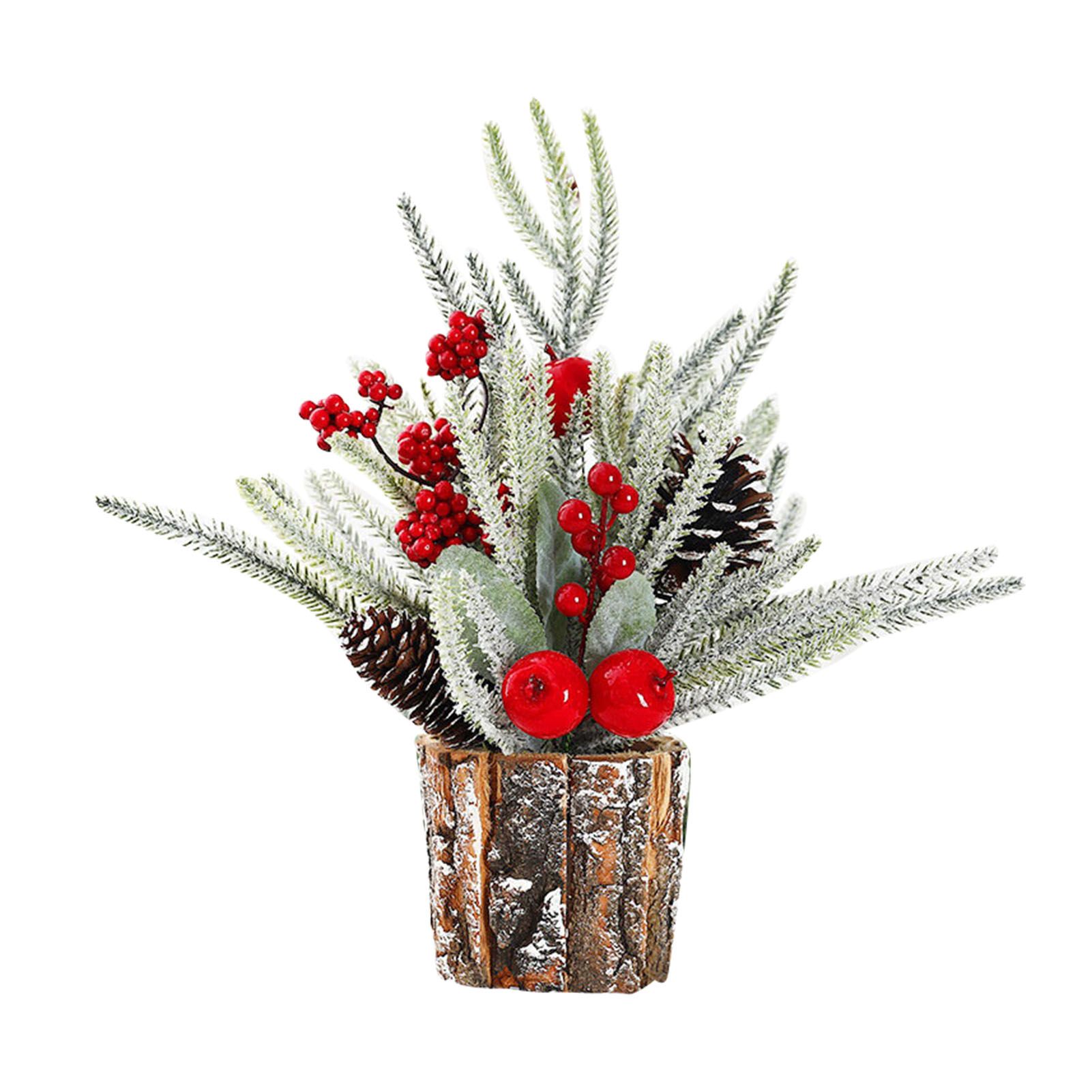 35cm Tabletop Xmas Tree Bark Wooden Barrel Decoration Artificial Bouquet view 3