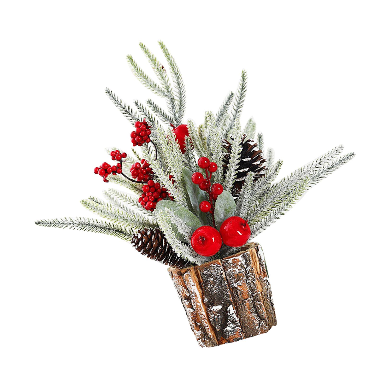 35cm Tabletop Xmas Tree Bark Wooden Barrel Decoration Artificial Bouquet view 4