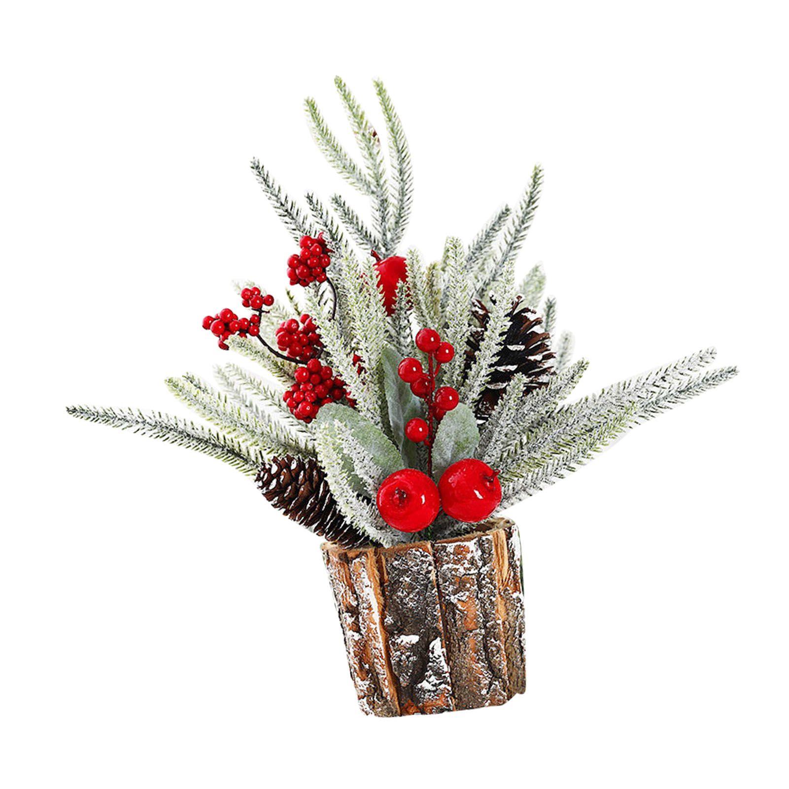 35cm Tabletop Xmas Tree Bark Wooden Barrel Decoration Artificial Bouquet view 6