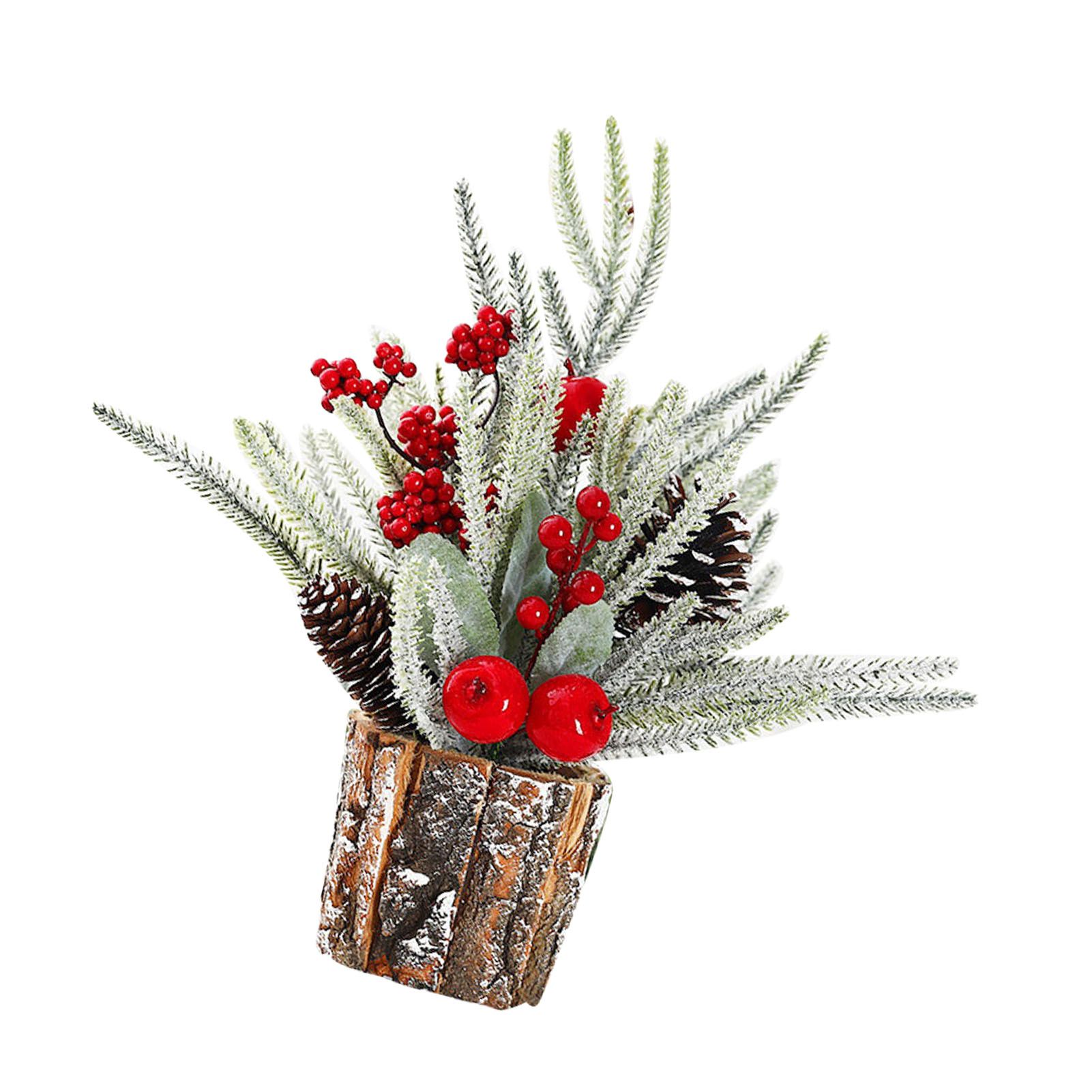 35cm Tabletop Xmas Tree Bark Wooden Barrel Decoration Artificial Bouquet view 8