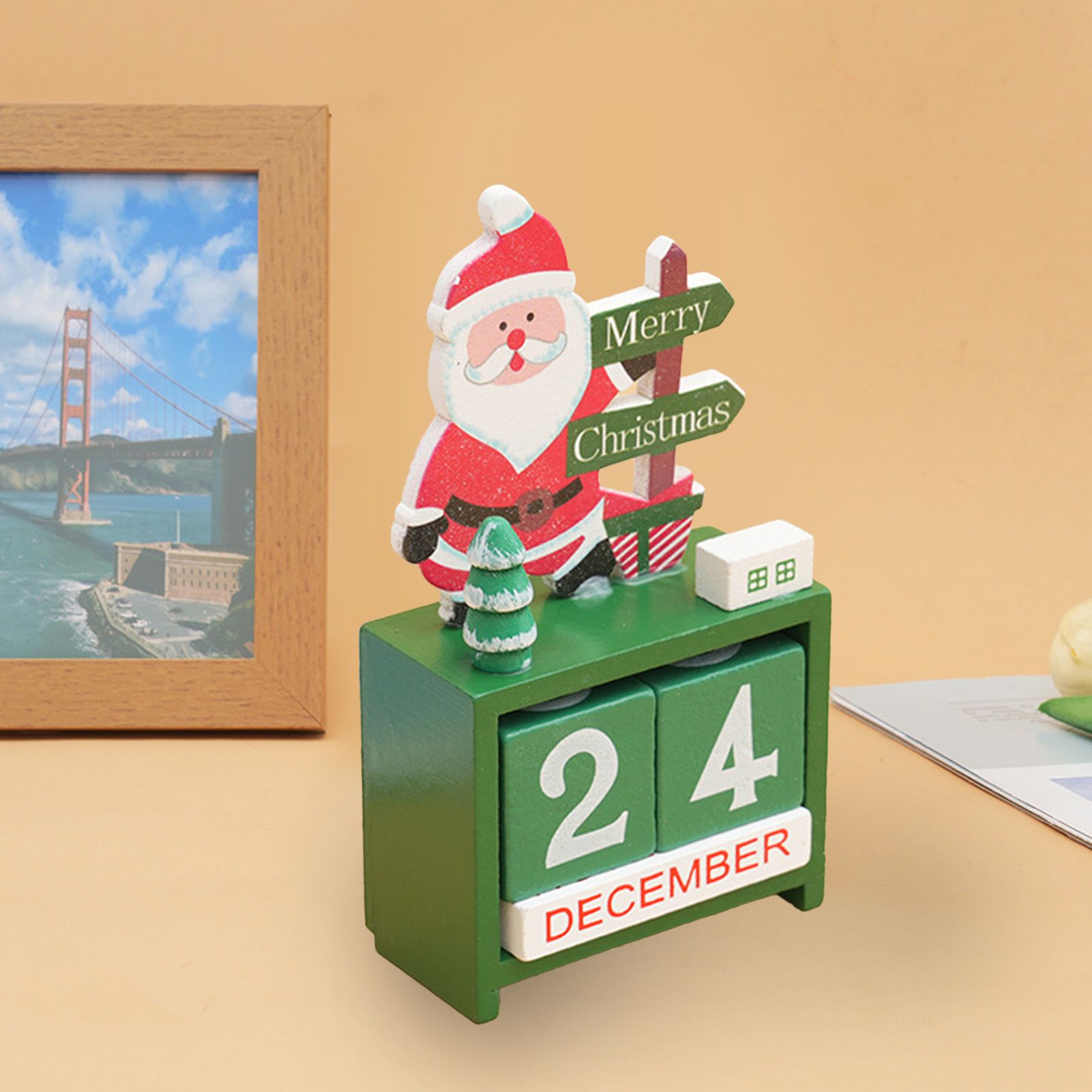 Xmas Desk Calendar Desktop Decoration Tabletop Number Date Wooden Blocks view 7