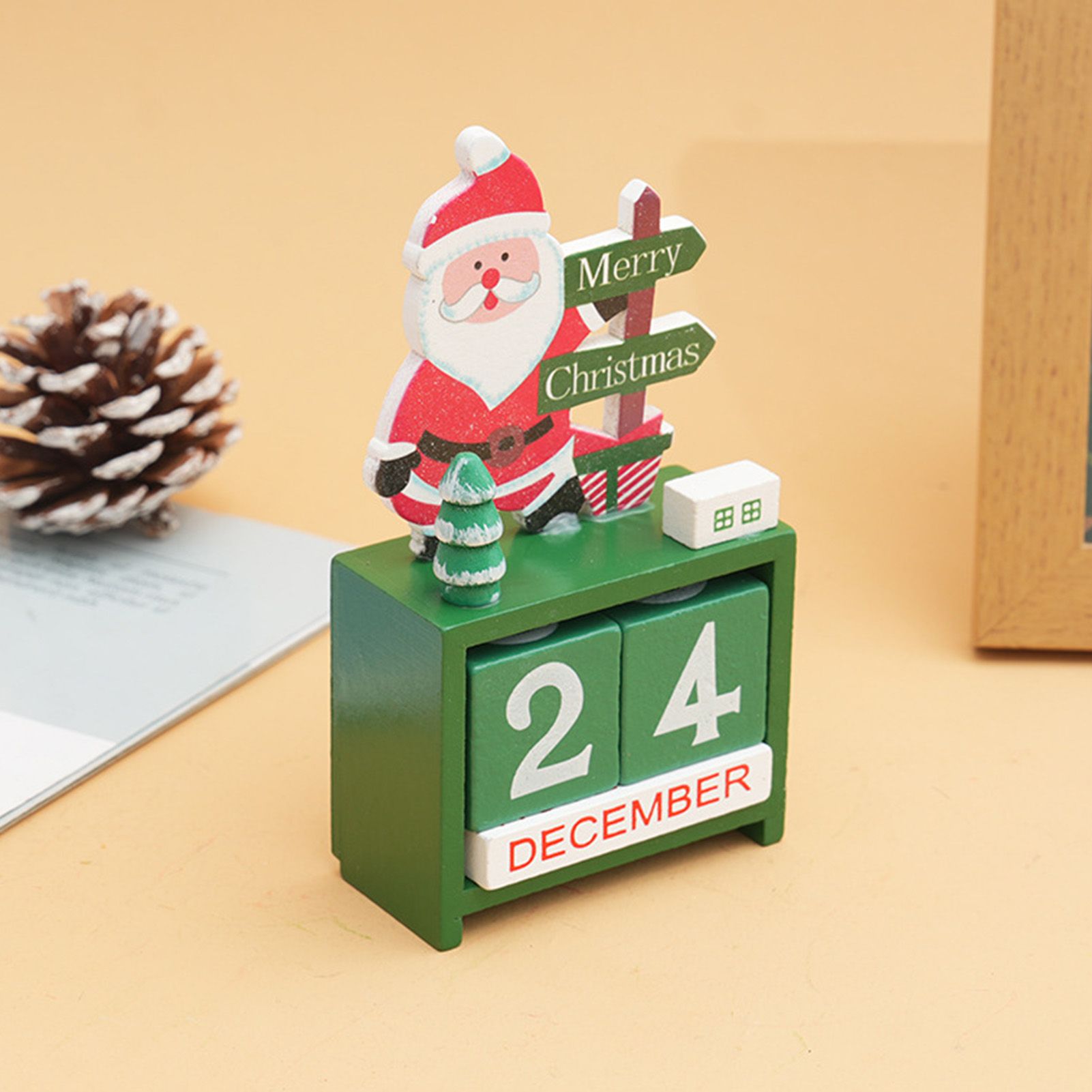 Xmas Desk Calendar Desktop Decoration Tabletop Number Date Wooden Blocks view 8