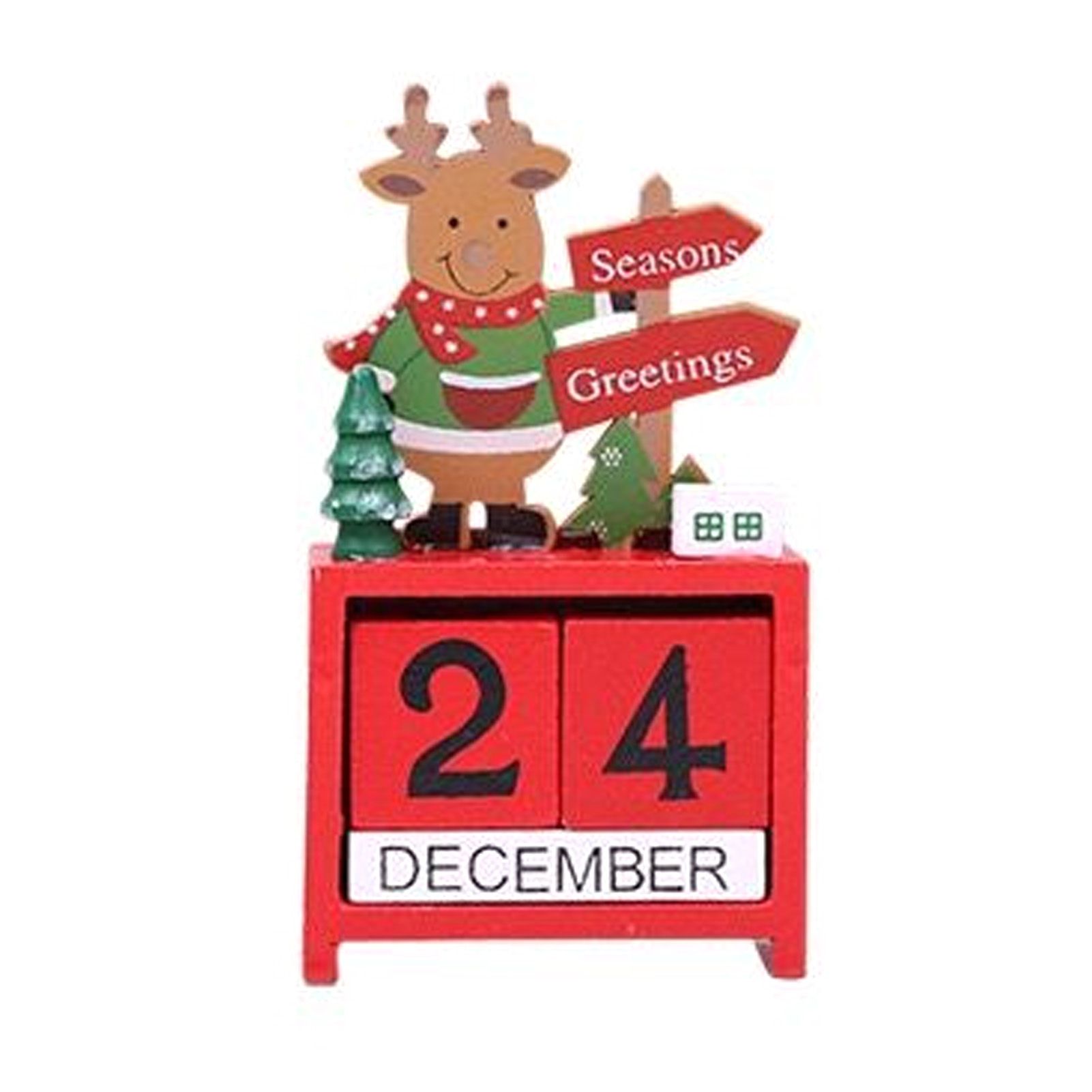 Xmas Desk Calendar Desktop Decoration Tabletop Number Date Wooden Blocks