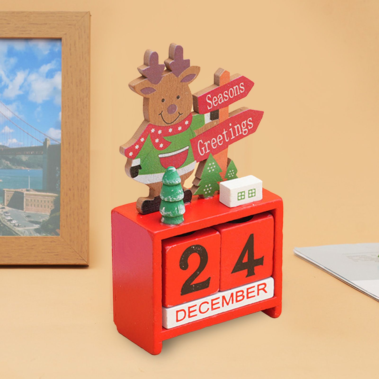 Xmas Desk Calendar Desktop Decoration Tabletop Number Date Wooden Blocks view 7