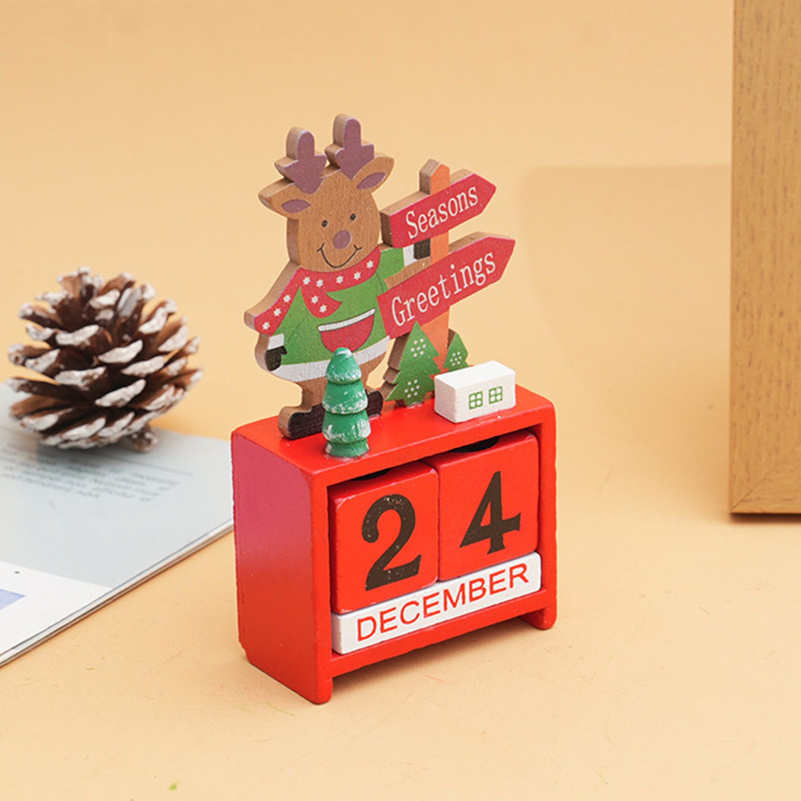 Xmas Desk Calendar Desktop Decoration Tabletop Number Date Wooden Blocks view 8