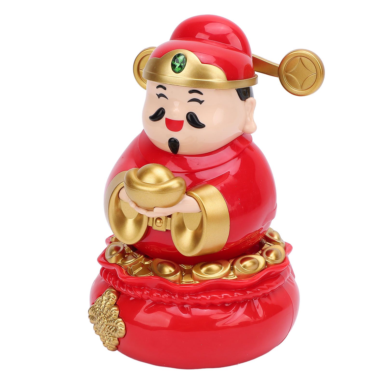 Caishen Statue Solar Light Sensing Auto Shaking Lovely God of Wealth Statue — image 1