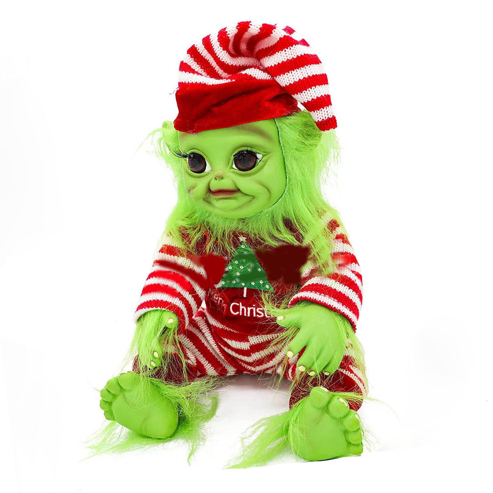 Xmas Plush Doll Toy Resin Cute and Ugly Green Monster Furry Elf Doll Xmas — image 1