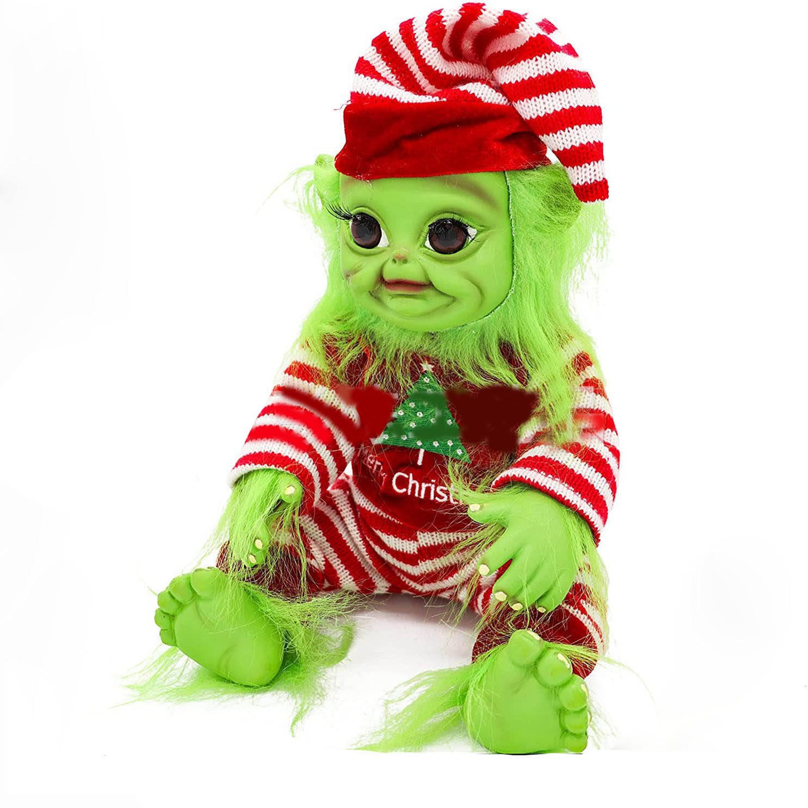 Xmas Plush Doll Toy Resin Cute and Ugly Green Monster Furry Elf Doll Xmas view 3
