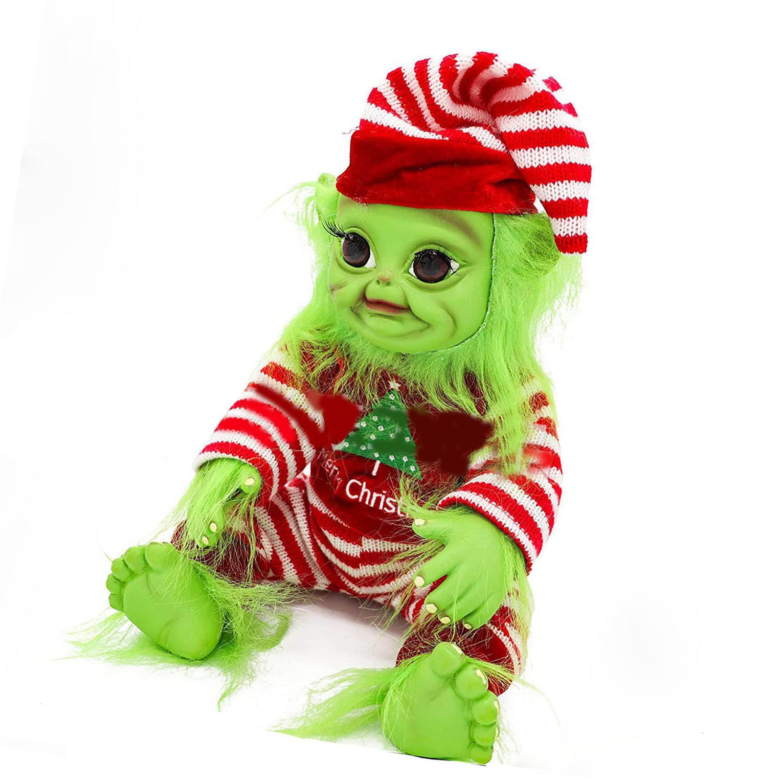 Xmas Plush Doll Toy Resin Cute and Ugly Green Monster Furry Elf Doll Xmas view 4