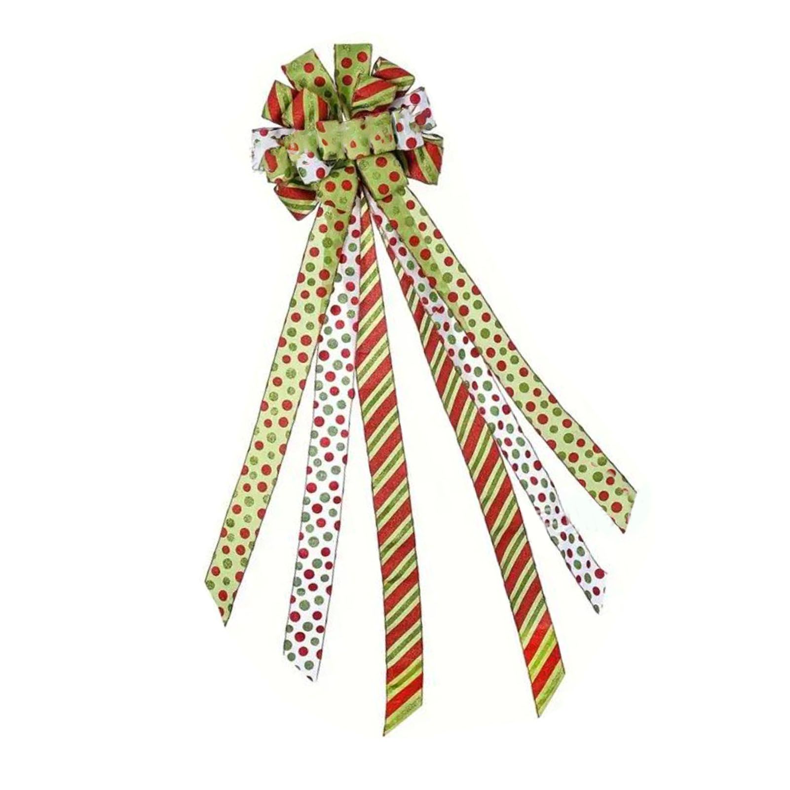 Xmas Tree Topper Wreath Bow Large Red Green Dot Present Bow for Xmas Ornament