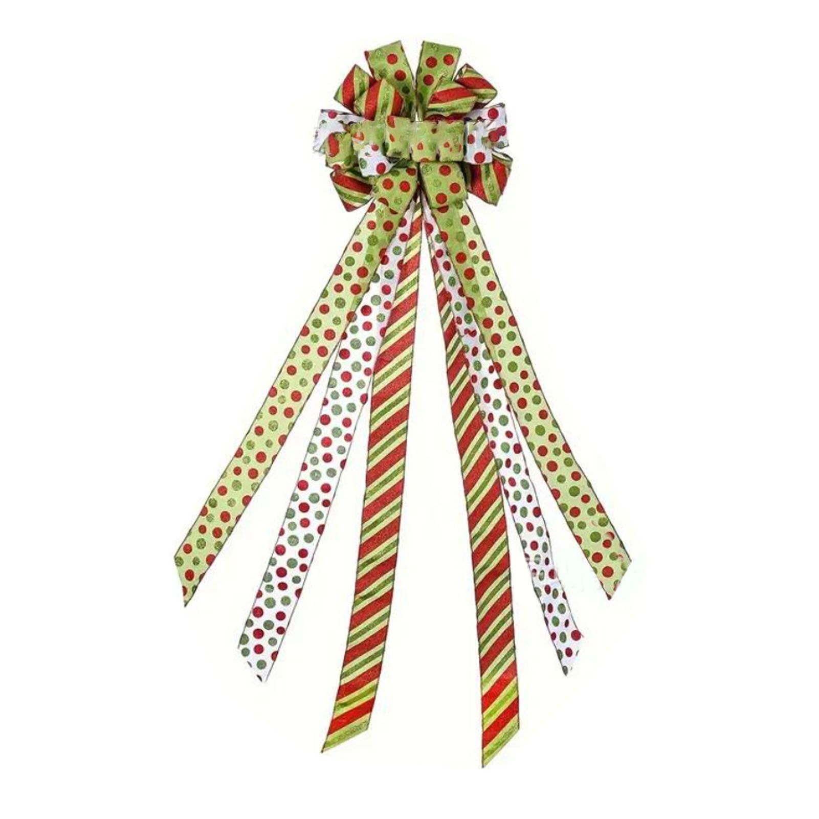 Xmas Tree Topper Wreath Bow Large Red Green Dot Present Bow for Xmas Ornament view 2