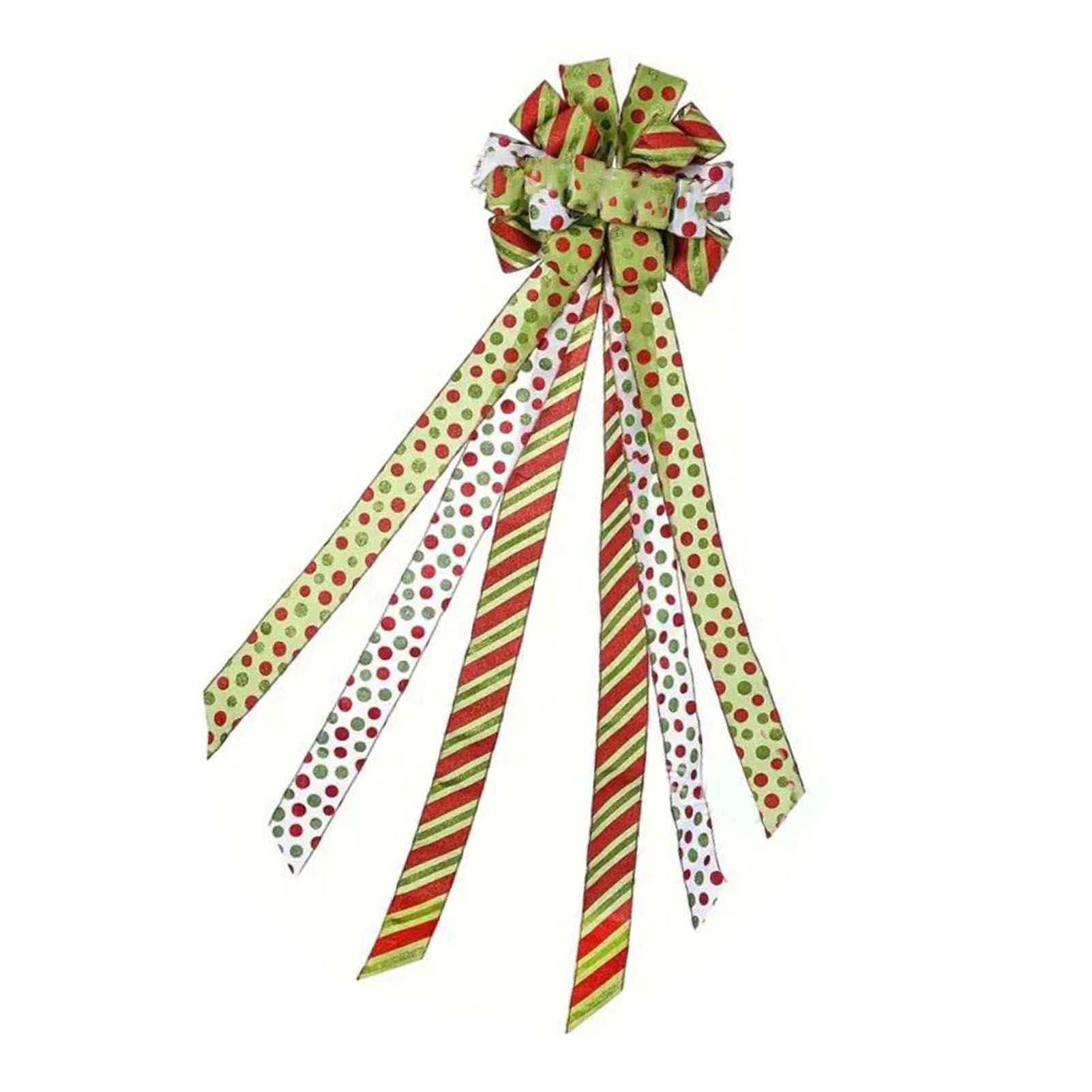 Xmas Tree Topper Wreath Bow Large Red Green Dot Present Bow for Xmas Ornament view 3