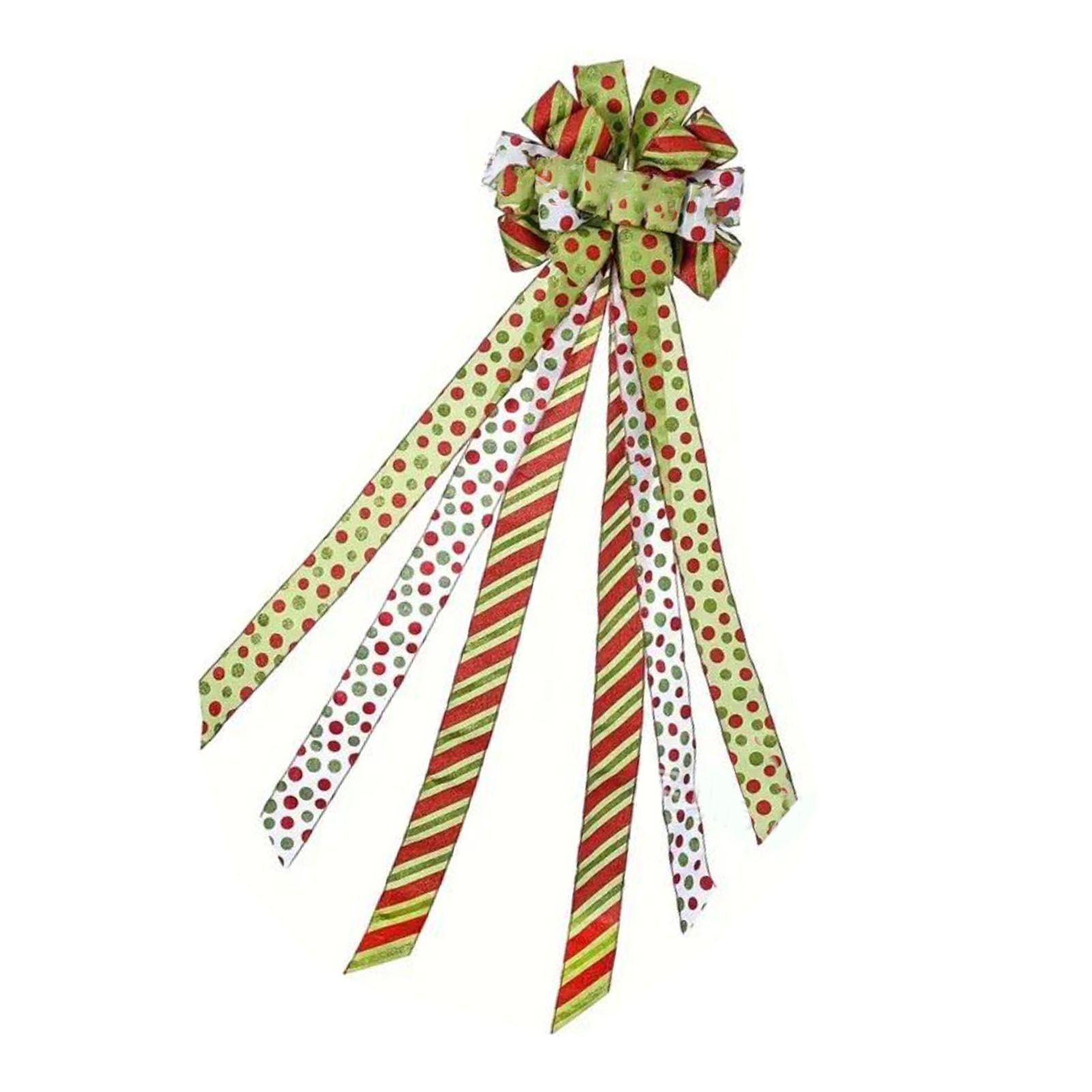 Xmas Tree Topper Wreath Bow Large Red Green Dot Present Bow for Xmas Ornament view 4