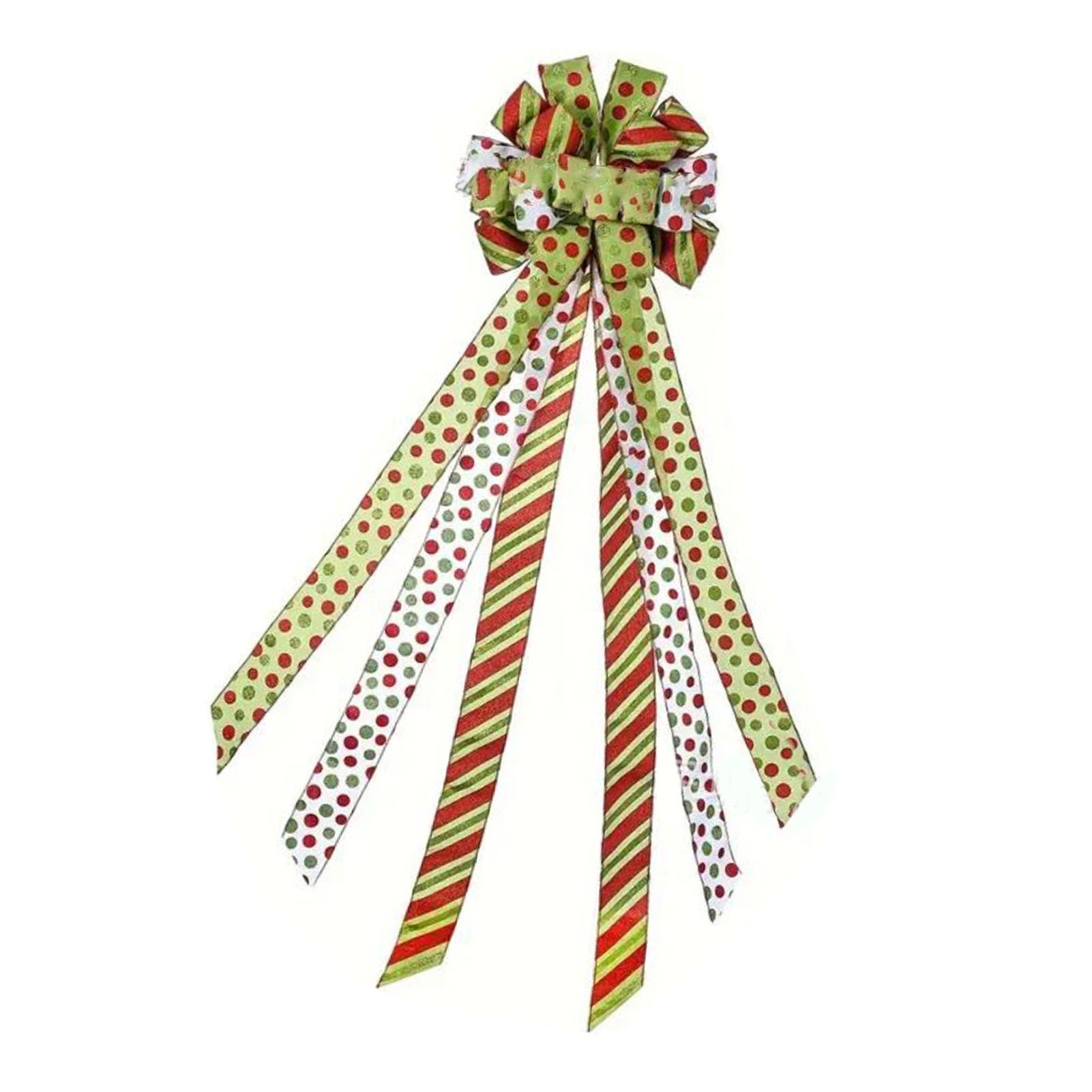 Xmas Tree Topper Wreath Bow Large Red Green Dot Present Bow for Xmas Ornament view 8