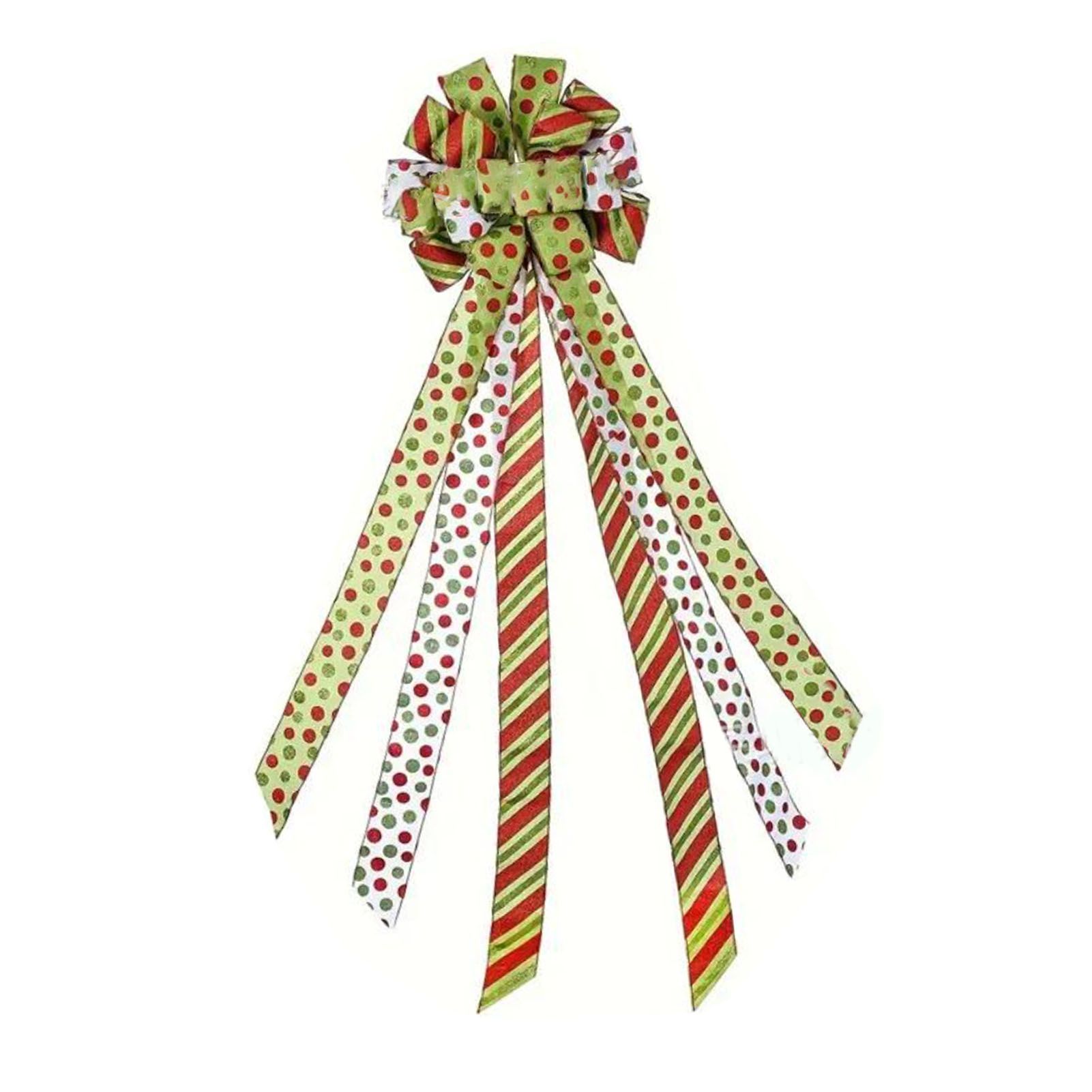 Xmas Tree Topper Wreath Bow Large Red Green Dot Present Bow for Xmas Ornament view 9