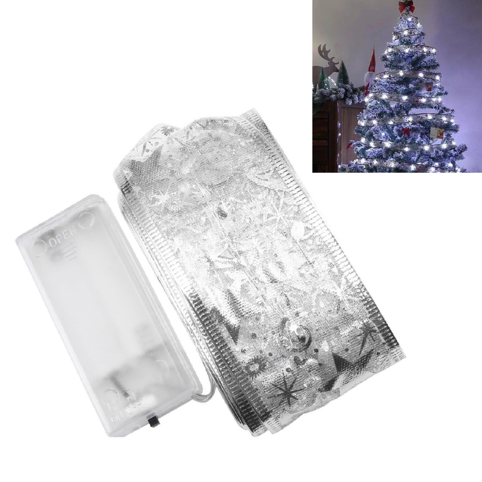 LED Silk Fabrics Light Double Layer Fairy Ribbon White Light Xmas Tree Decor view 10