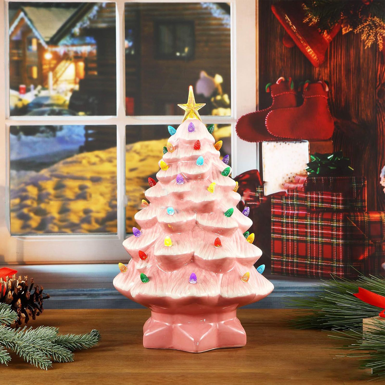 Resin Xmas Tree Exquisite Miniature Xmas Tree Figurines Holiday Decoration for view 4