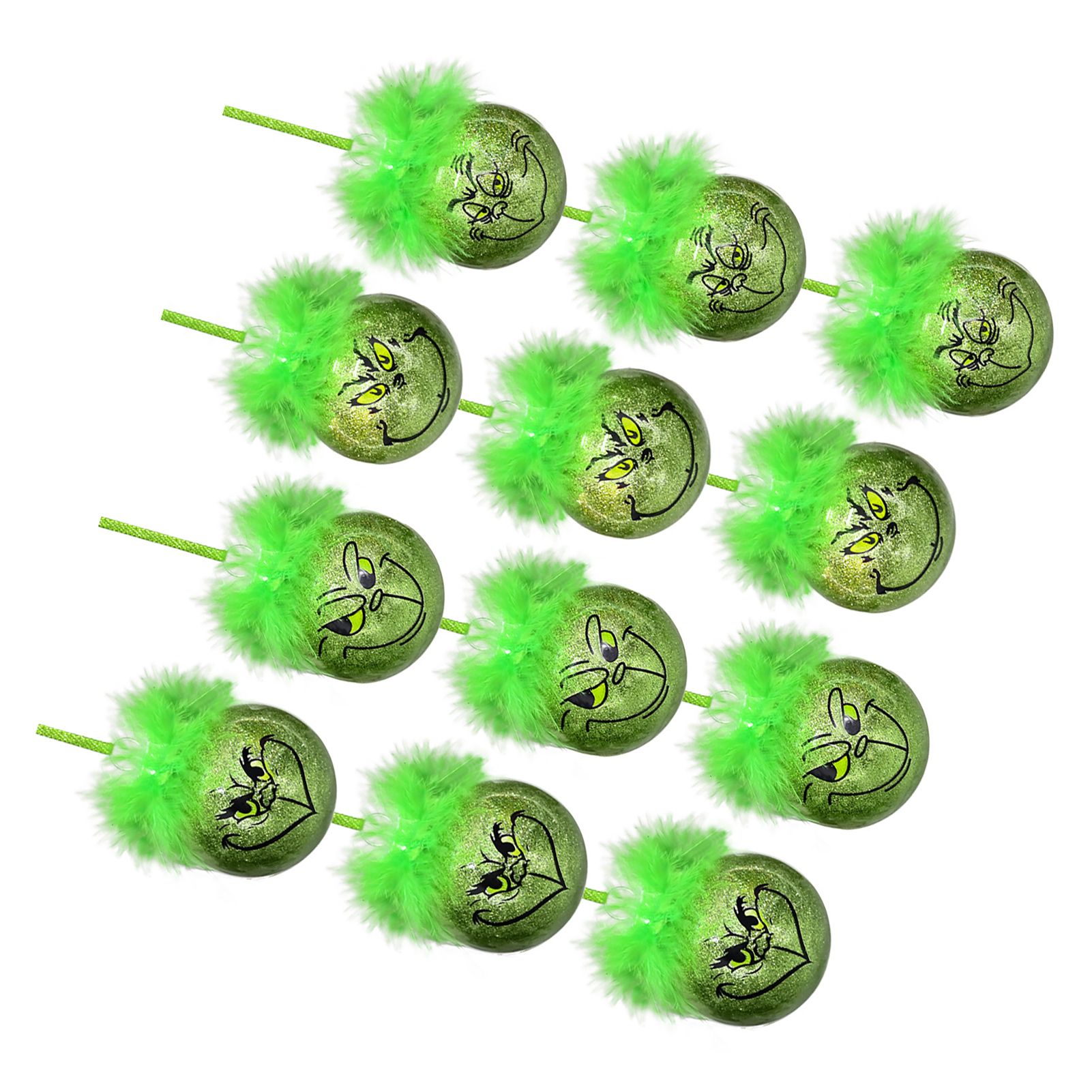12 Pcs Green Hair Hanging Ball 6cm Diameter Soft Plush Hair Funny Xmas Tree — image 1