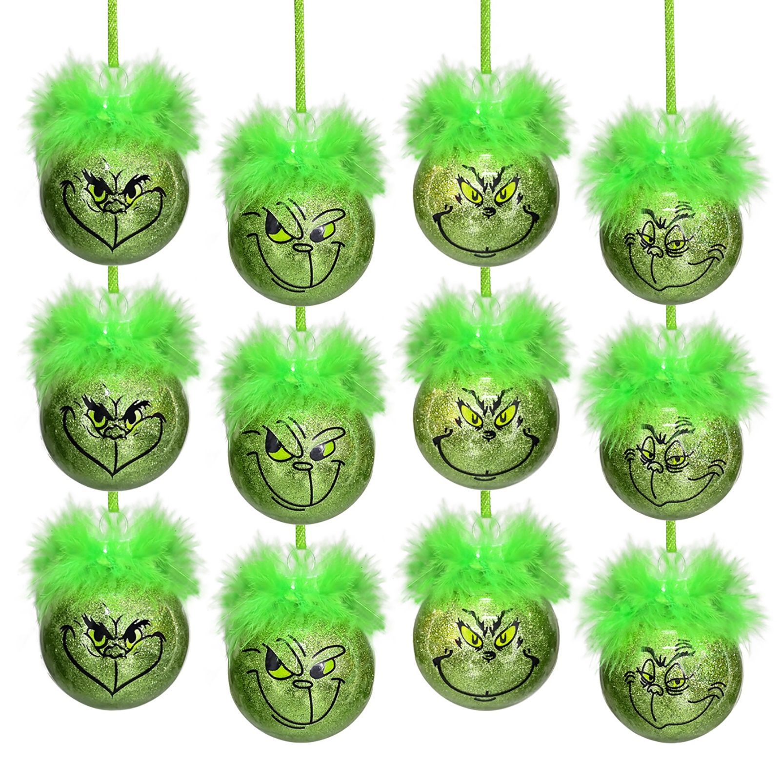 12 Pcs Green Hair Hanging Ball 6cm Diameter Soft Plush Hair Funny Xmas Tree view 3