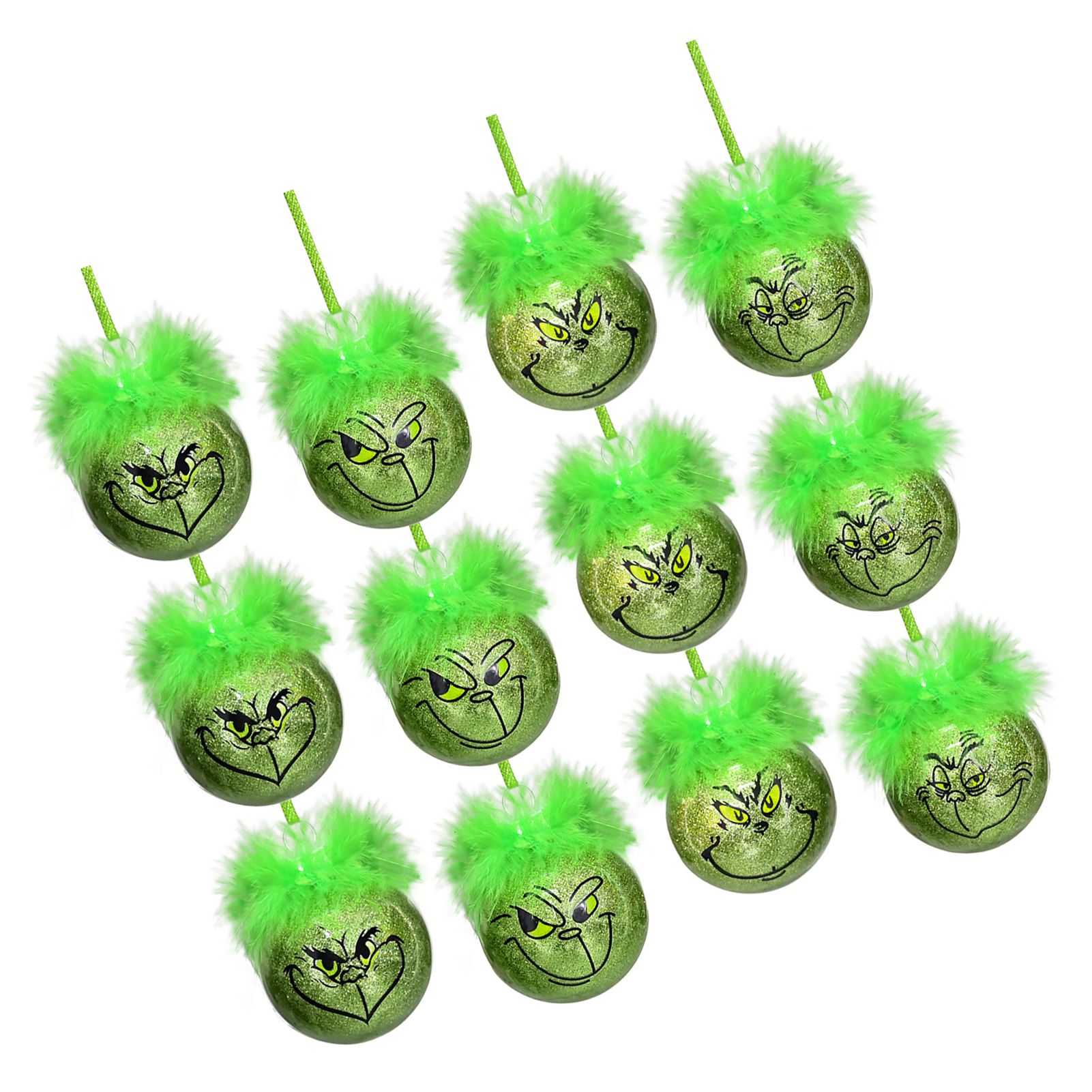 12 Pcs Green Hair Hanging Ball 6cm Diameter Soft Plush Hair Funny Xmas Tree view 4