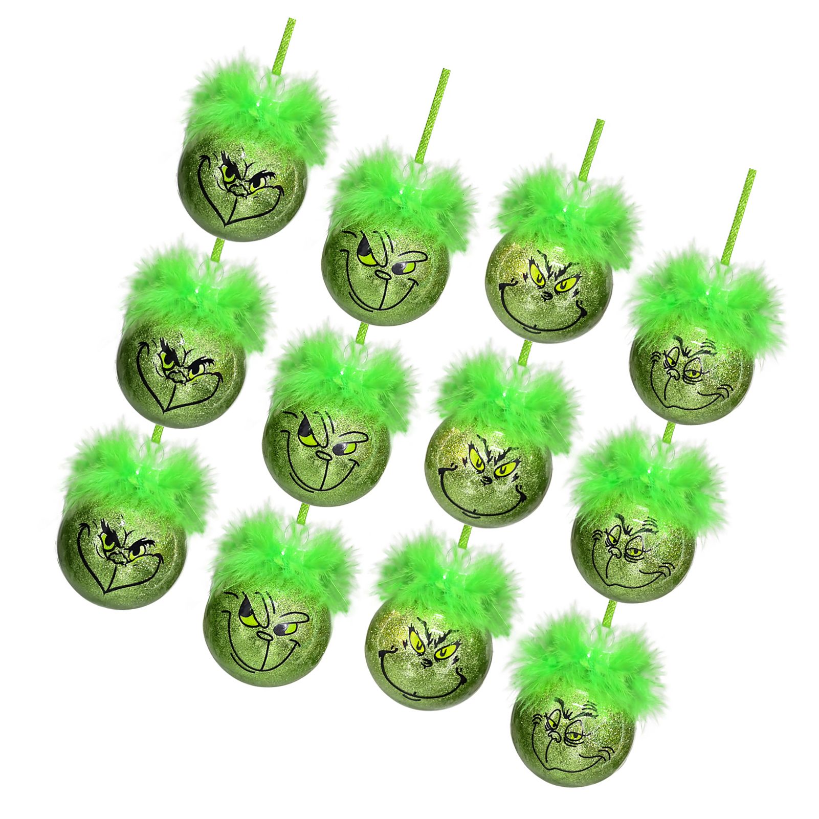 12 Pcs Green Hair Hanging Ball 6cm Diameter Soft Plush Hair Funny Xmas Tree view 6