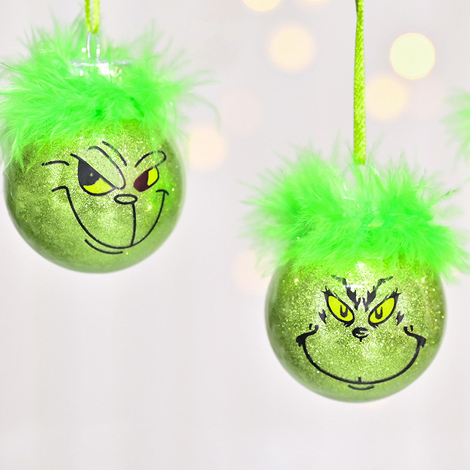 12 Pcs Green Hair Hanging Ball 6cm Diameter Soft Plush Hair Funny Xmas Tree view 8