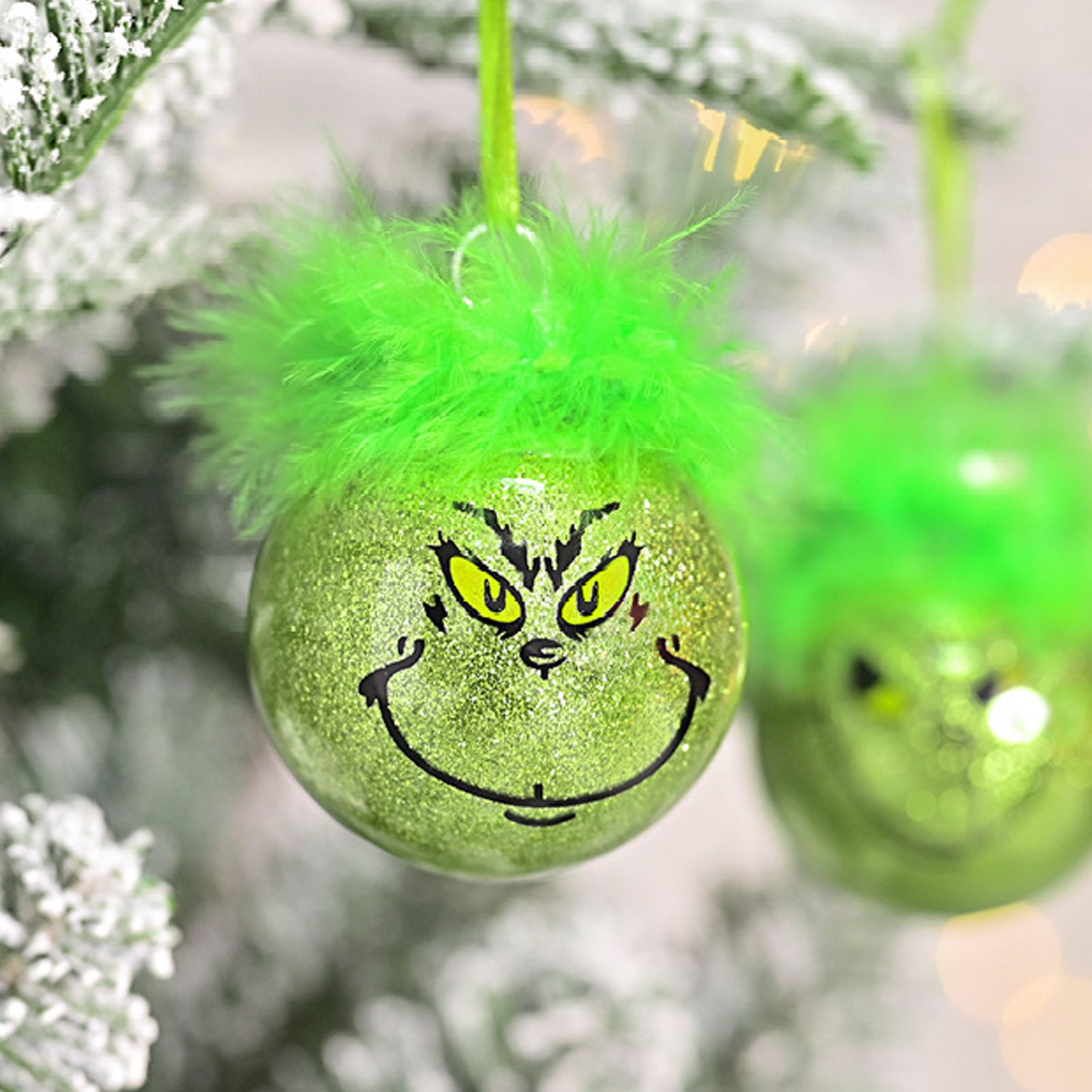 12 Pcs Green Hair Hanging Ball 6cm Diameter Soft Plush Hair Funny Xmas Tree view 9