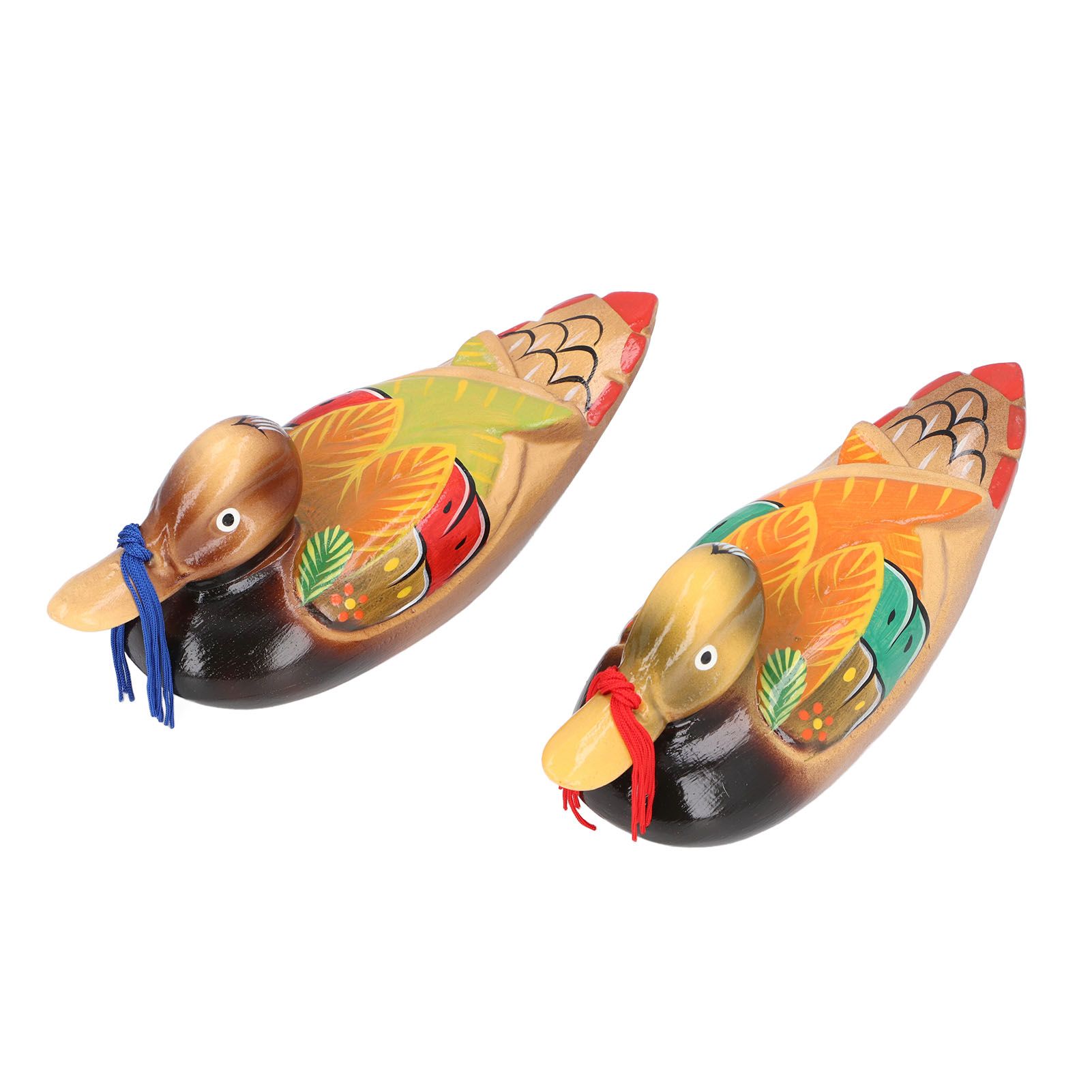 1 Pair Wooden Mandarin Ducks Figurine Colorful Love Birds Duck Statue Handmade view 11