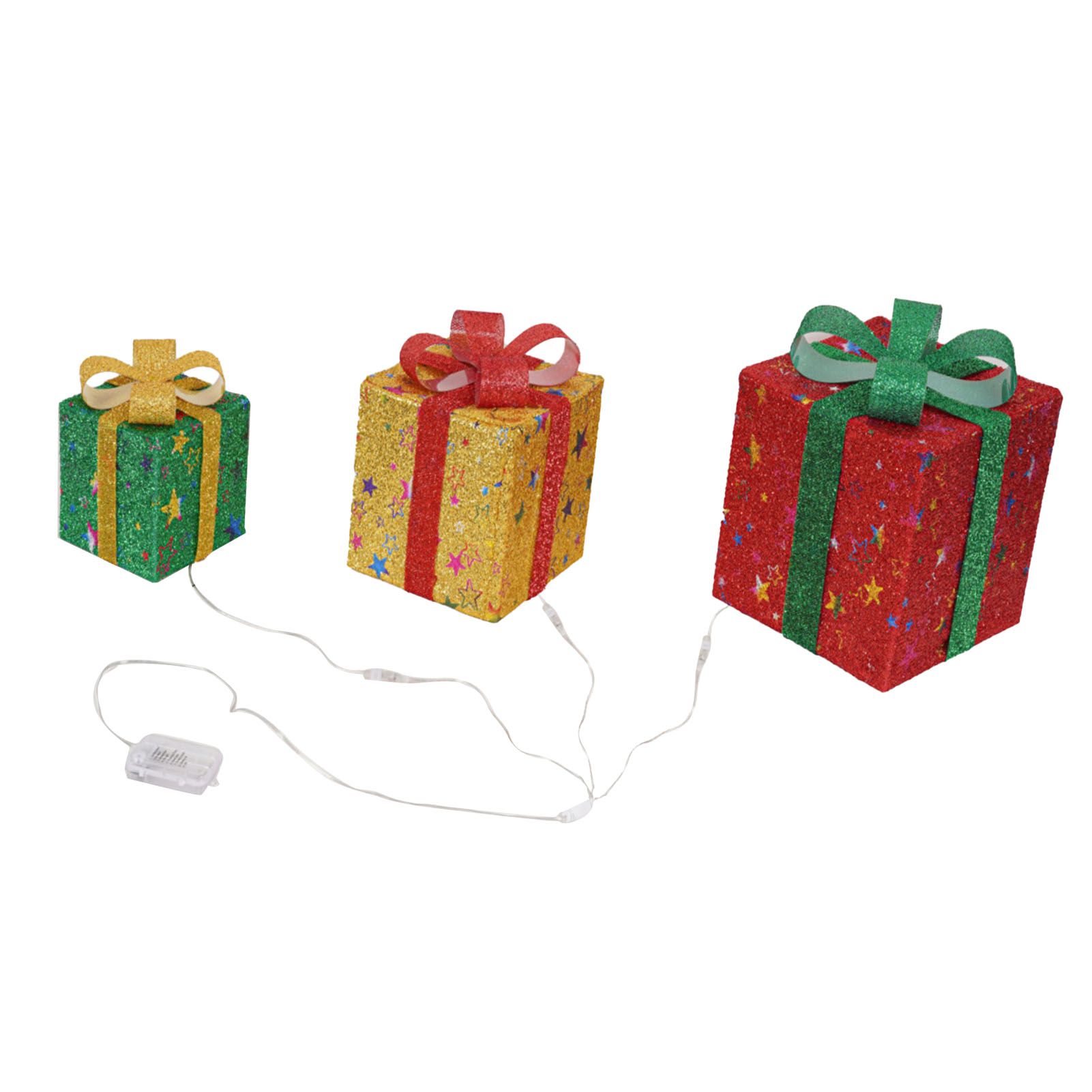 3PCS Light Up Present Boxes Folding 8 Blinking Mode Decorations Boxes Set with — image 1