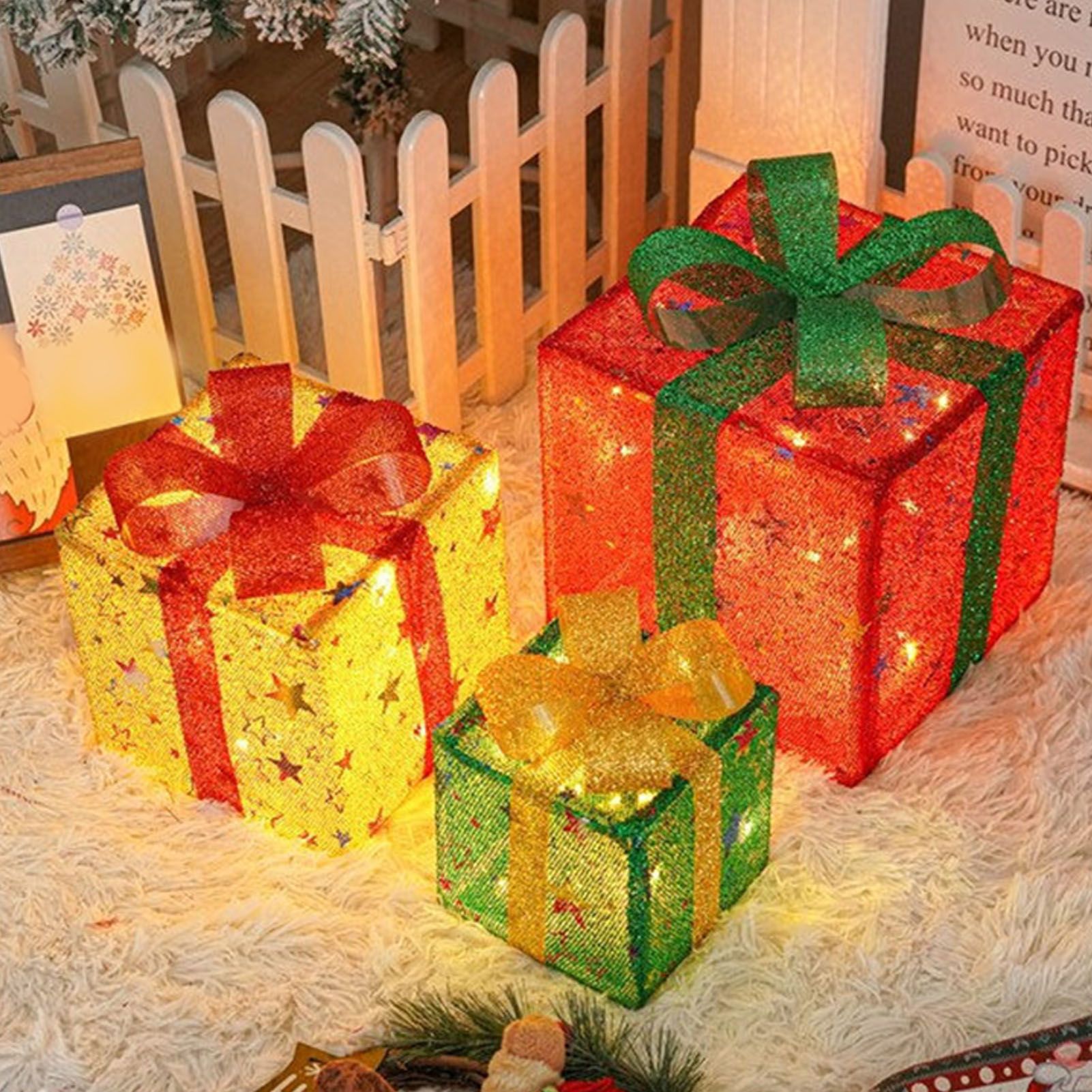 3PCS Light Up Present Boxes Folding 8 Blinking Mode Decorations Boxes Set with view 8
