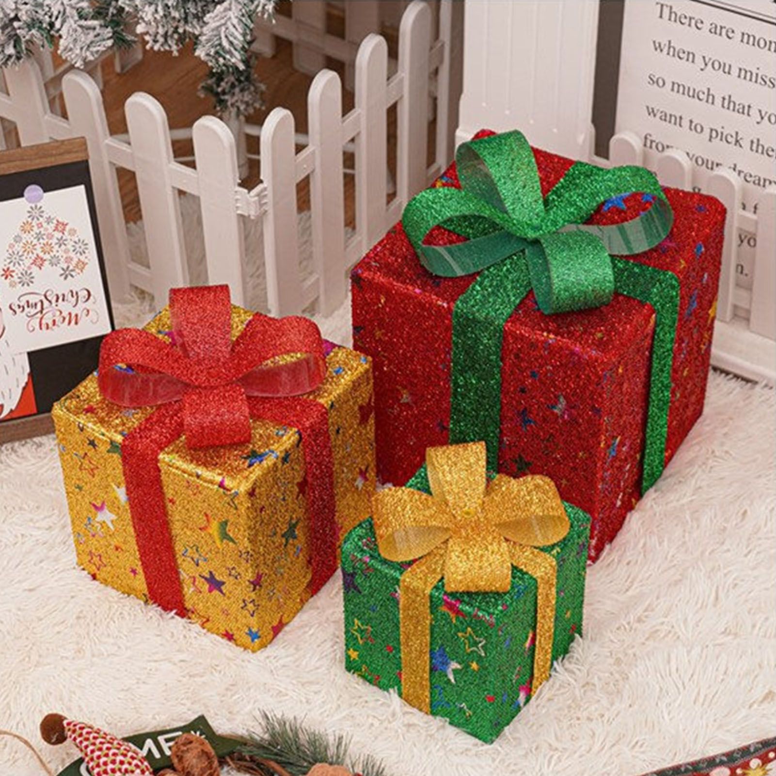 3PCS Light Up Present Boxes Folding 8 Blinking Mode Decorations Boxes Set with view 9