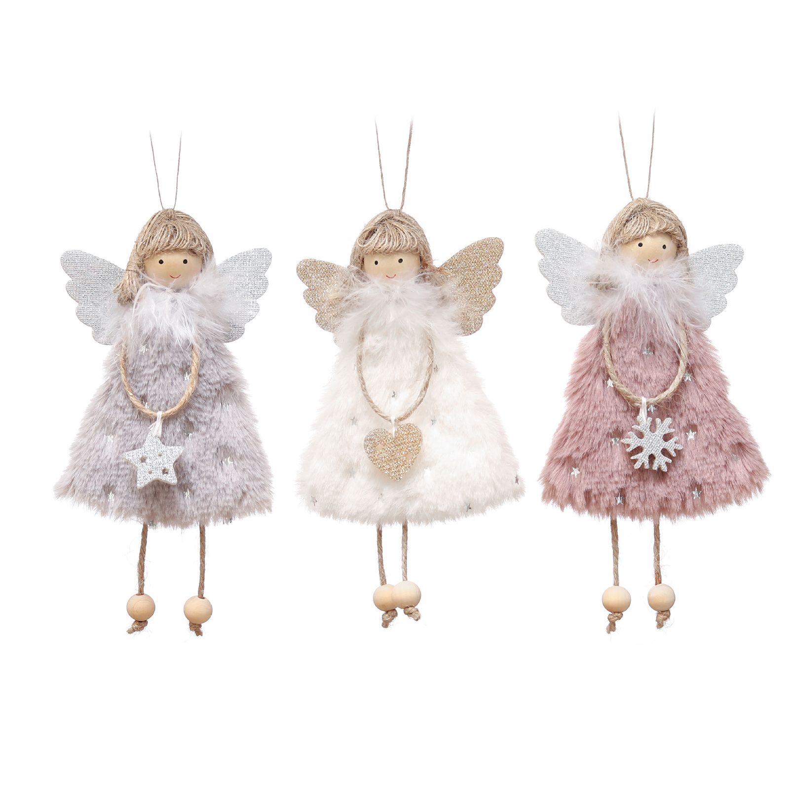 3pcs Doll Pendants White Roseate Grey Lovely Hanging Doll Ornament For Xmas view 3