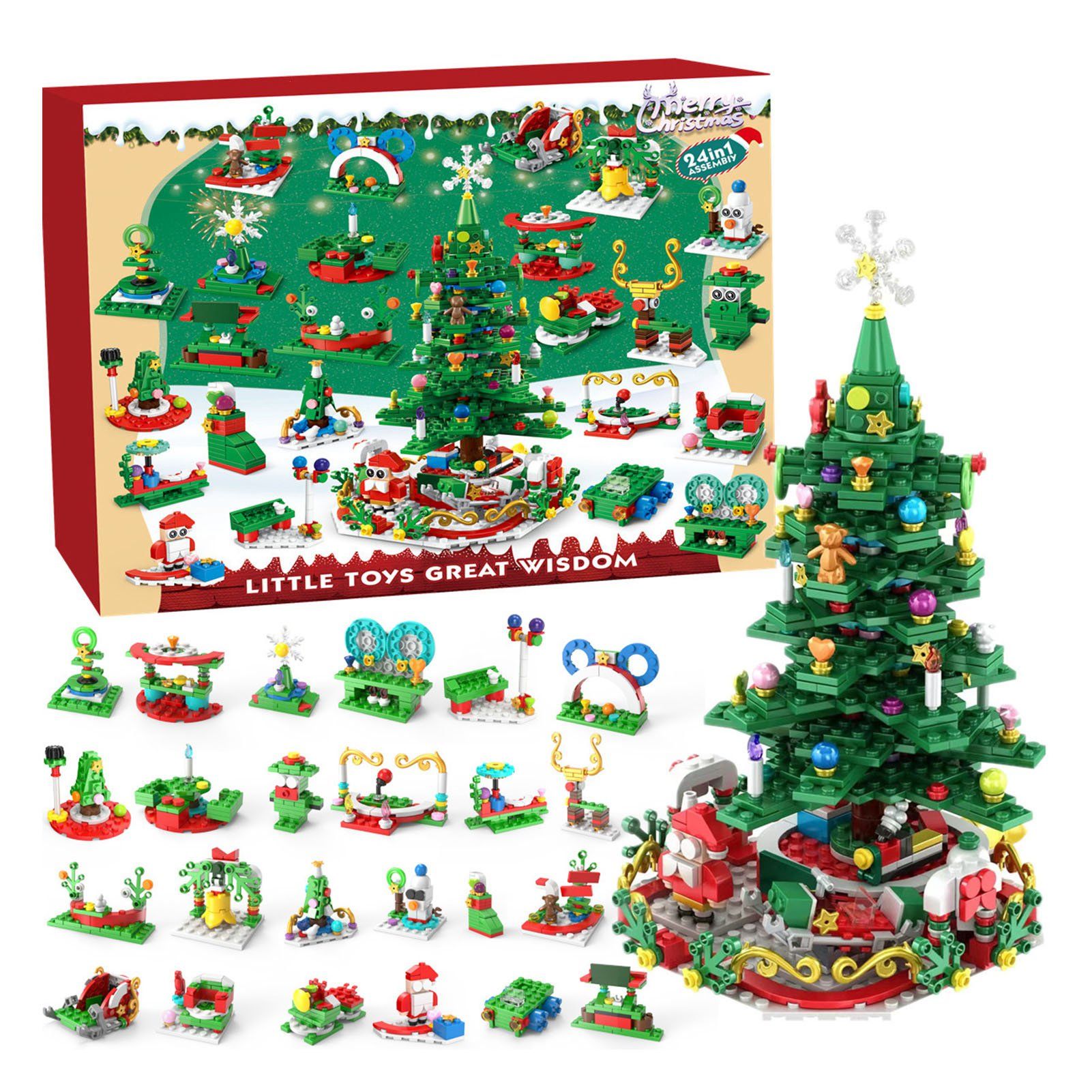 24 in 1 Xmas Tree Blind Box with String Light Holiday Theme Building Blocks view 3