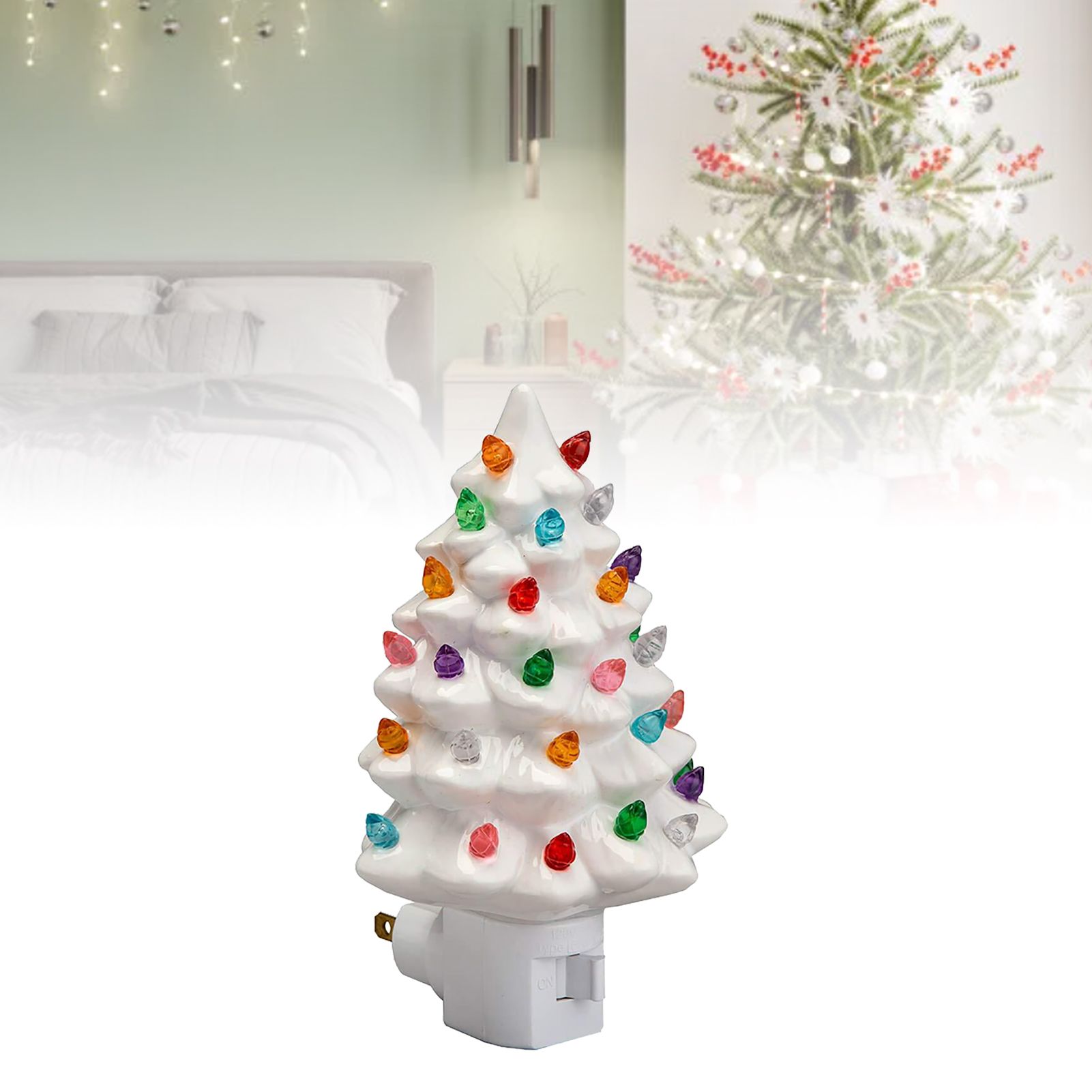 Xmas Tree Night Light Ceramic Decorative Plug in Tree Nightlight Xmas Decor view 8