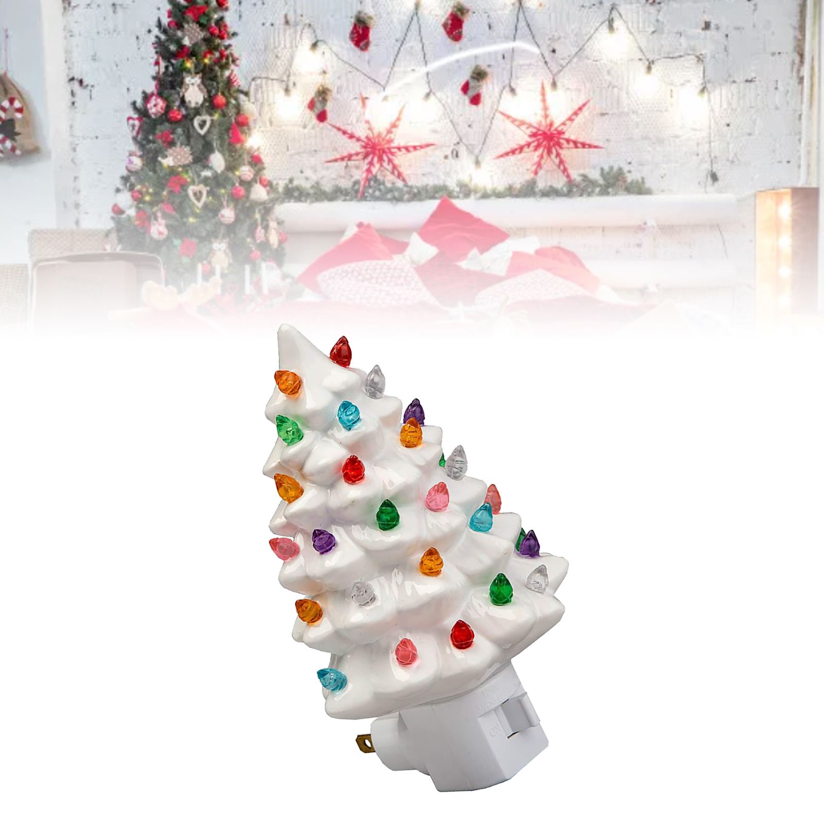 Xmas Tree Night Light Ceramic Decorative Plug in Tree Nightlight Xmas Decor view 9
