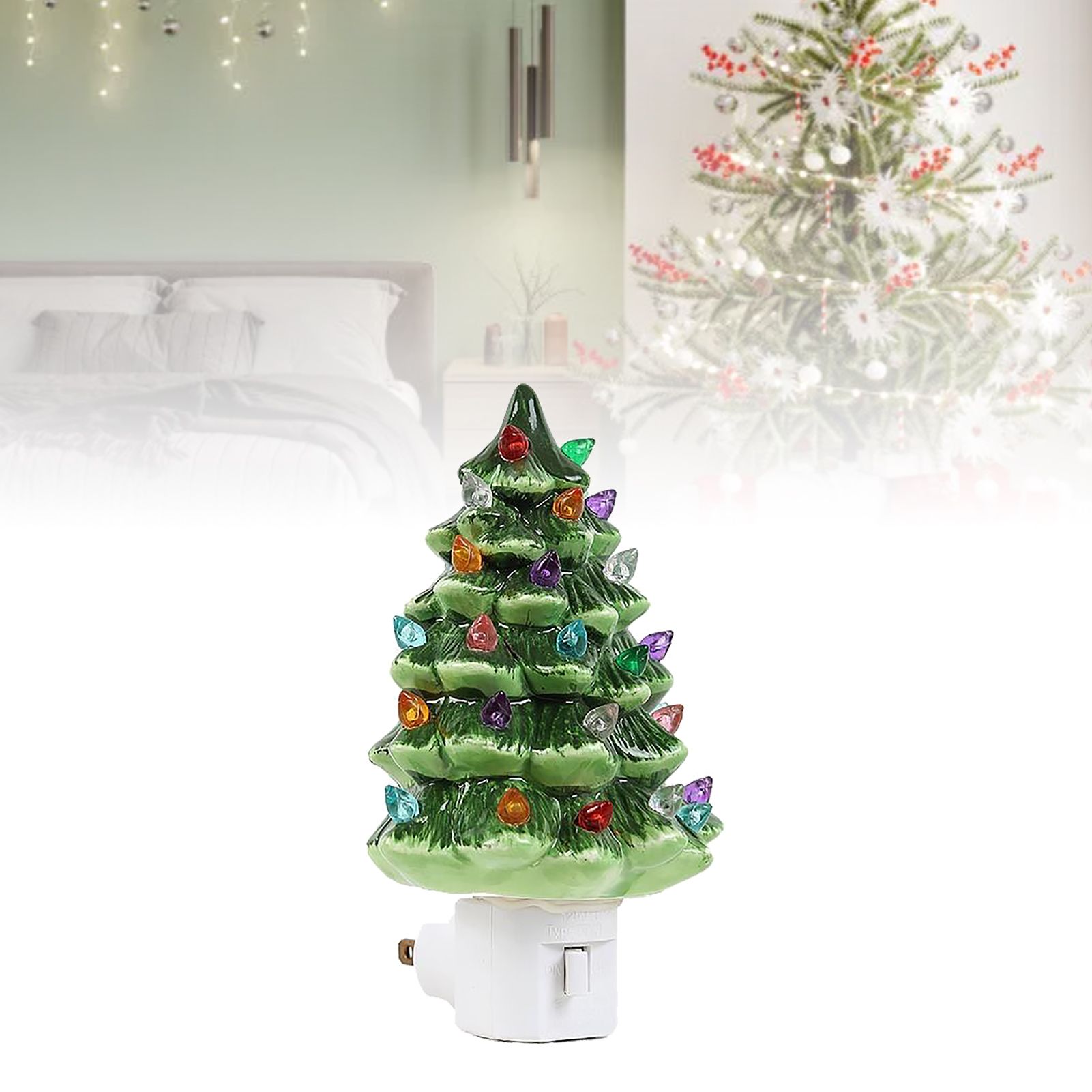 Xmas Tree Night Light Ceramic Decorative Plug in Tree Nightlight Xmas Decor view 8