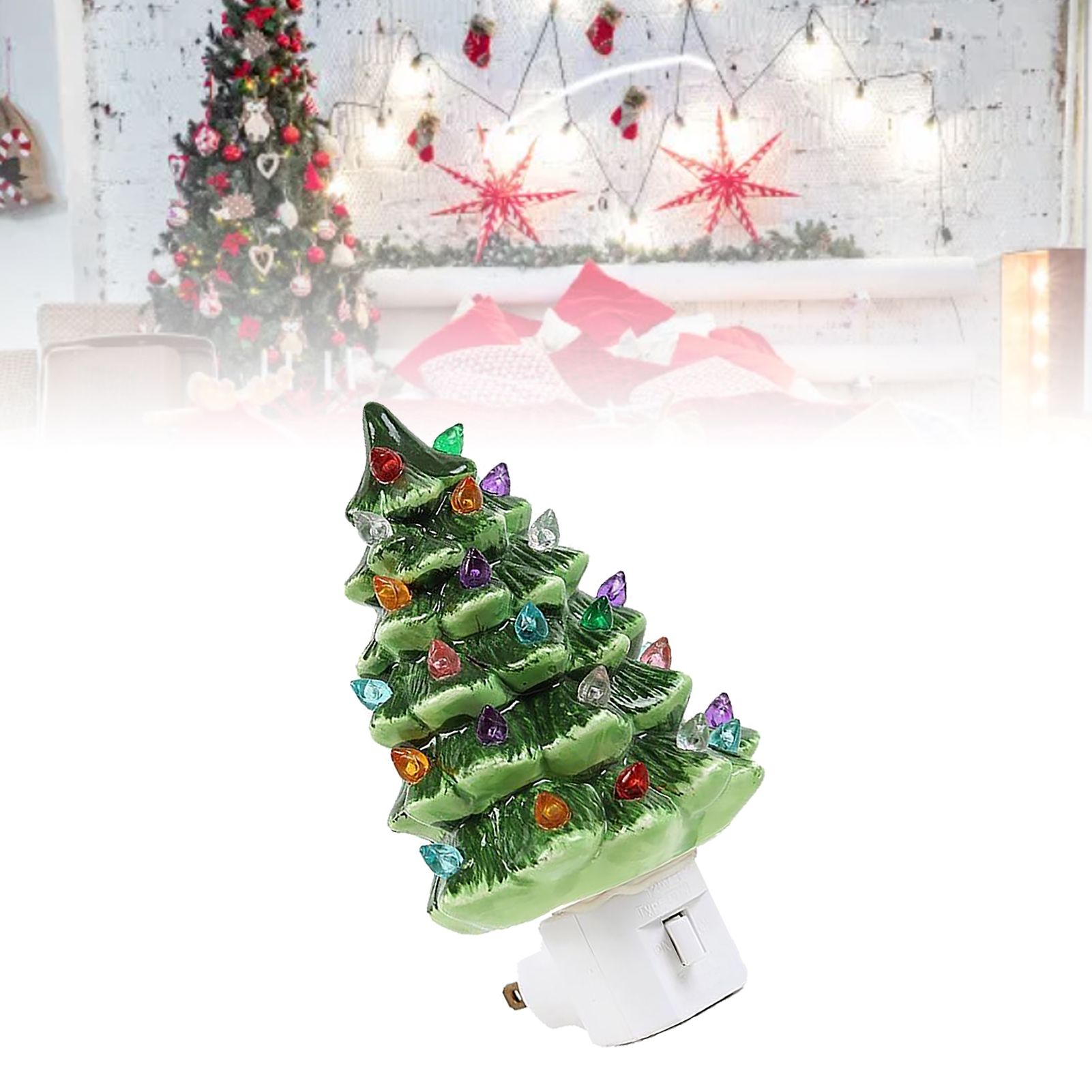 Xmas Tree Night Light Ceramic Decorative Plug in Tree Nightlight Xmas Decor view 9