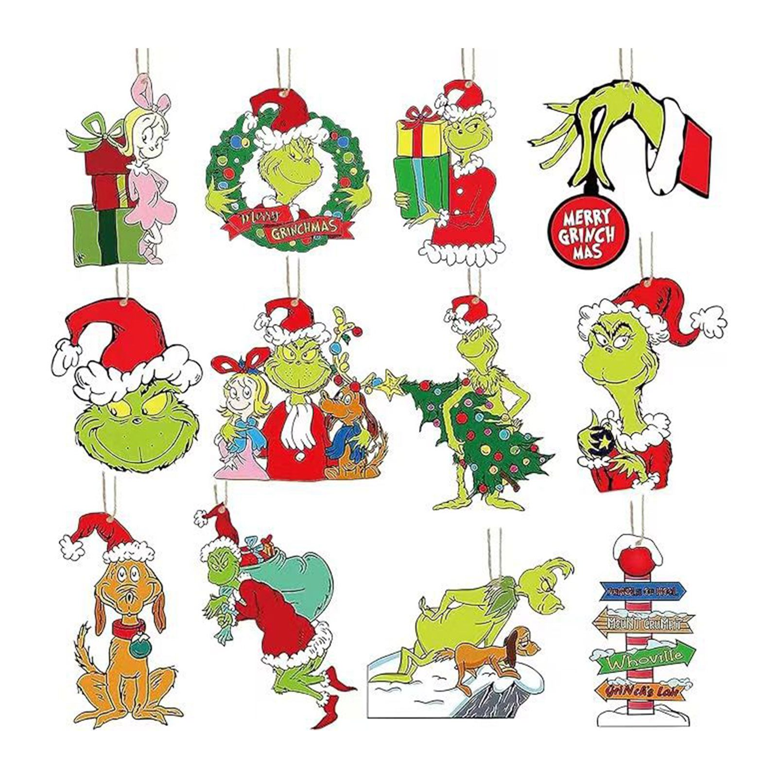 24pcs Xmas Tree Green Monster Ornaments Unique Handmade Wooden Green Monster view 3